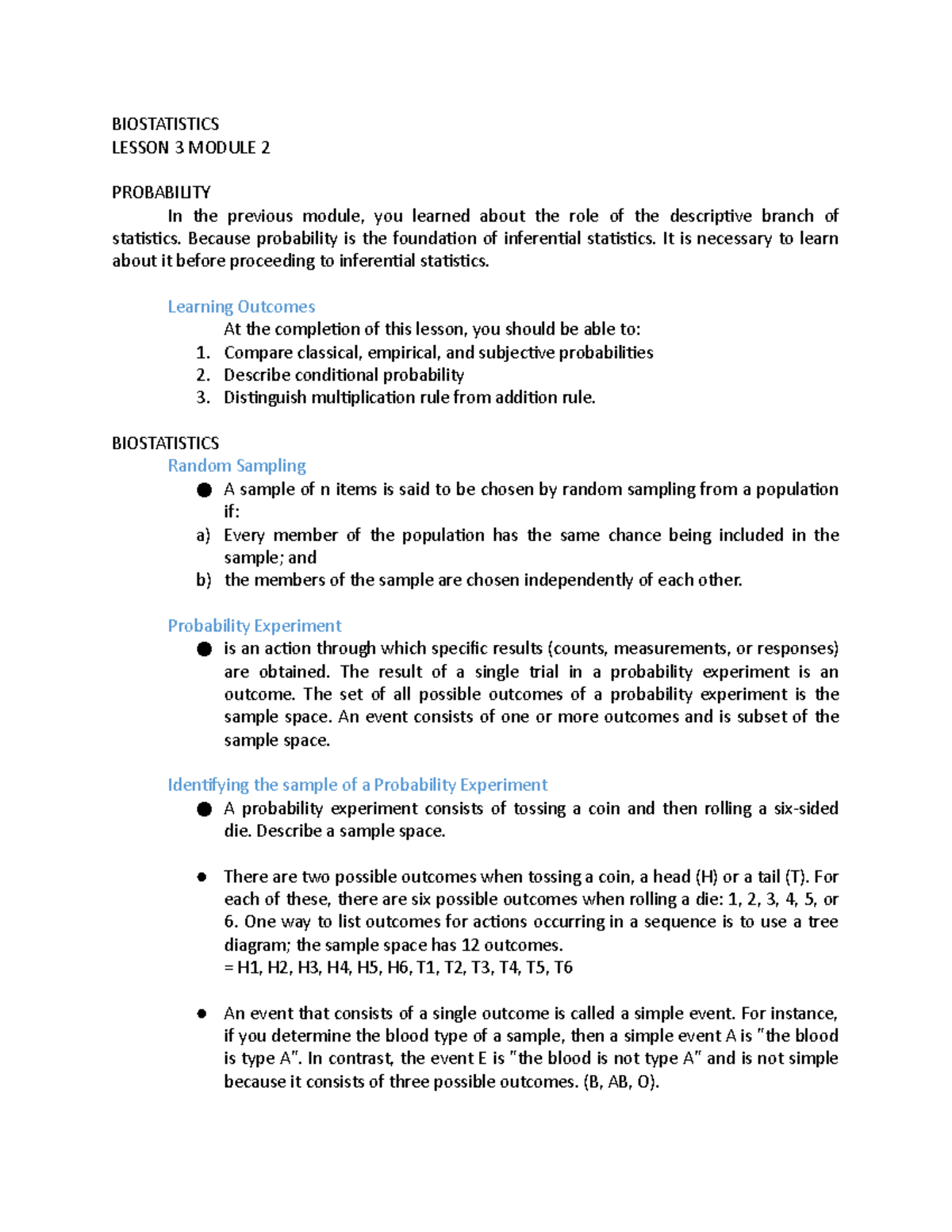 Biostatistics 3 - BIOSTATISTICS LESSON 3 MODULE 2 PROBABILITY In The ...