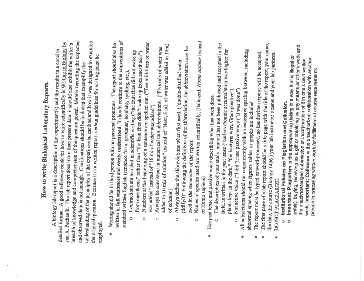 Lab Report Instructions and Rubric How to write Biological Laboratory