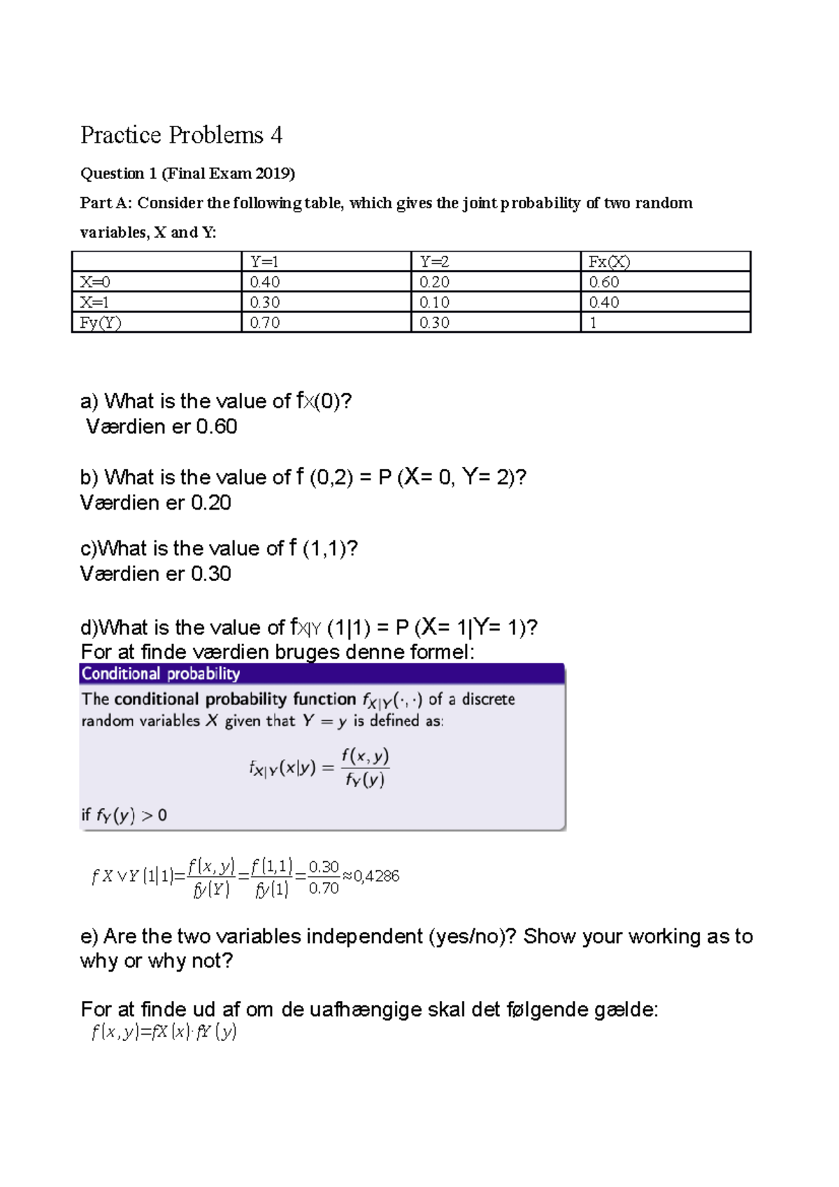 Practice Problems 4 - Practice Problems 4 Question 1 (Final Exam 2019 ...