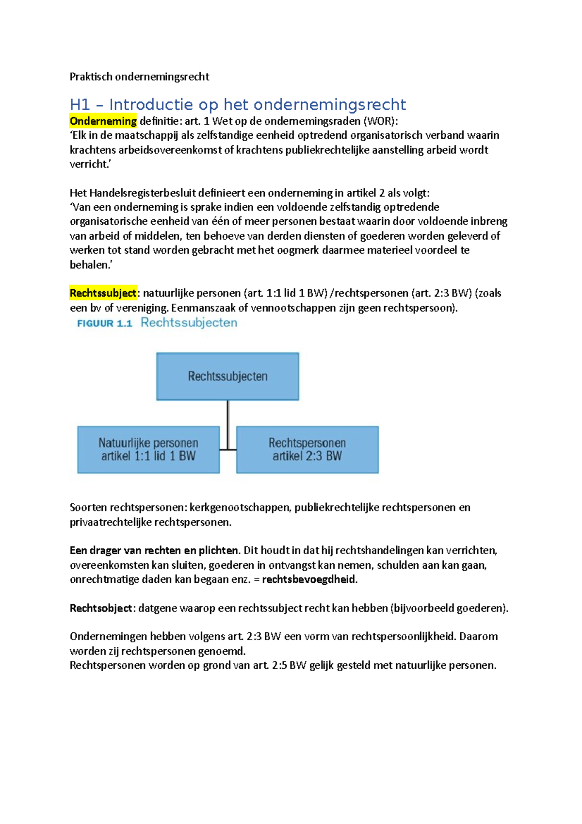 Ondernemingsrecht Samenv - Praktisch Ondernemingsrecht H1 – Introductie ...