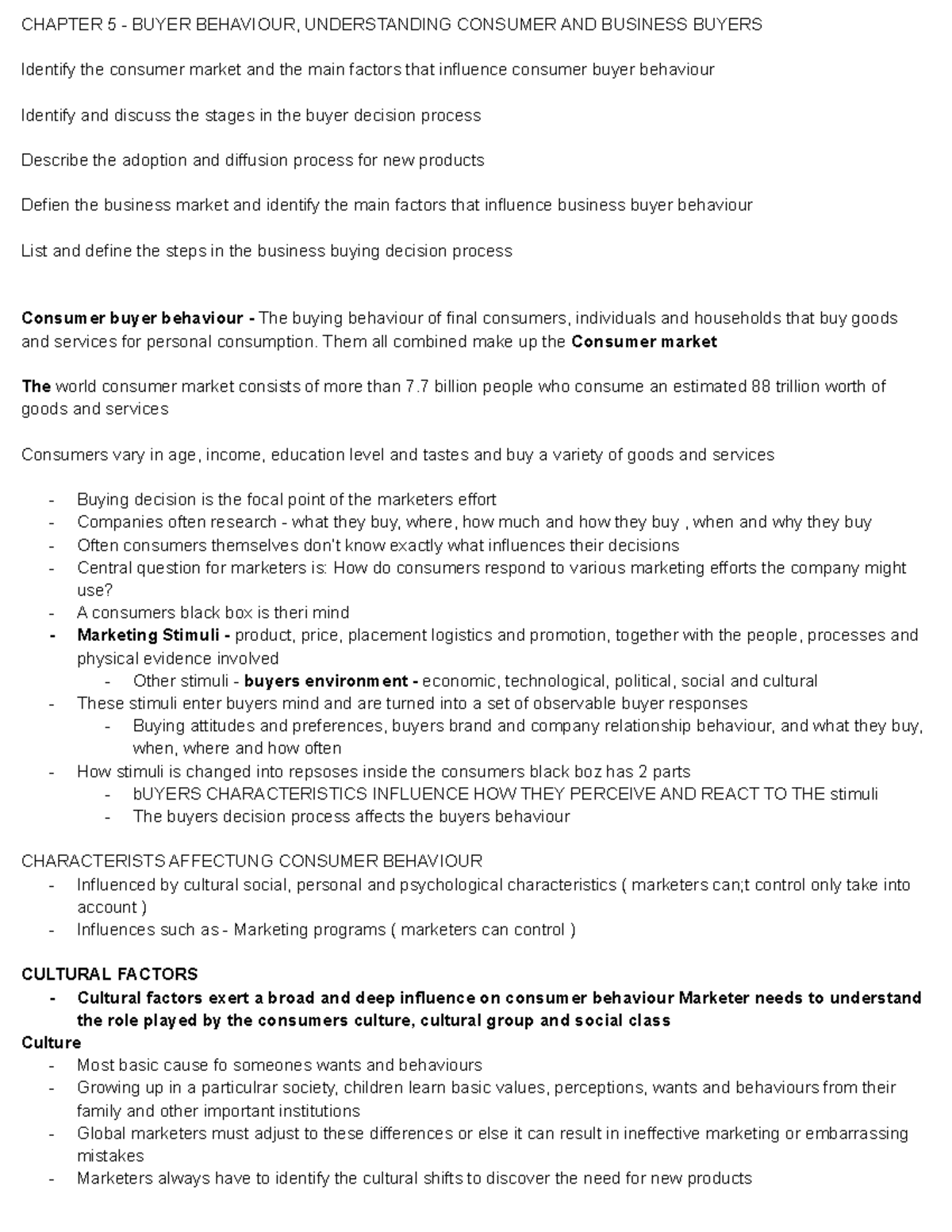 Chapter 5 - Buyer Behaviour, Understanding Consumer AND Business Buyers ...