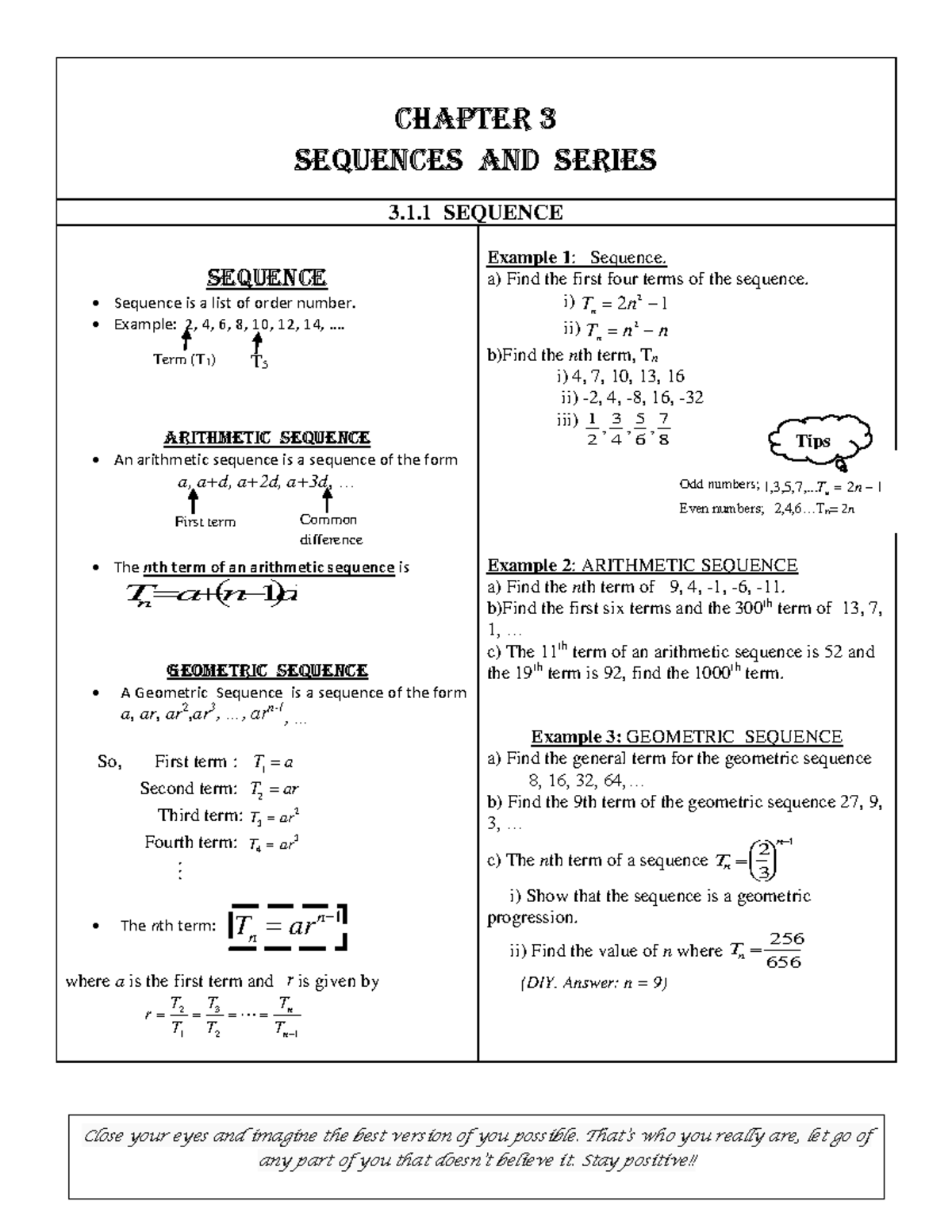 Chapter 3 - lec note - CHAPTER 3 SEQUENCES AND SERIES 3.1 SEQUENCE ...