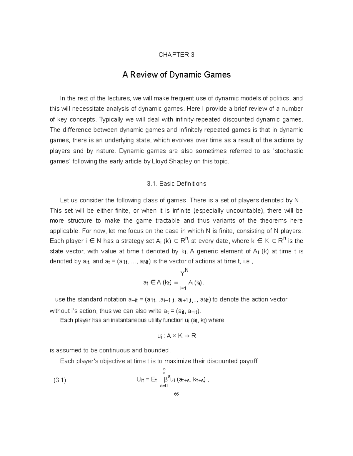 Note 12 - class notes - CHAPTER 3 A Review of Dynamic Games In the rest ...