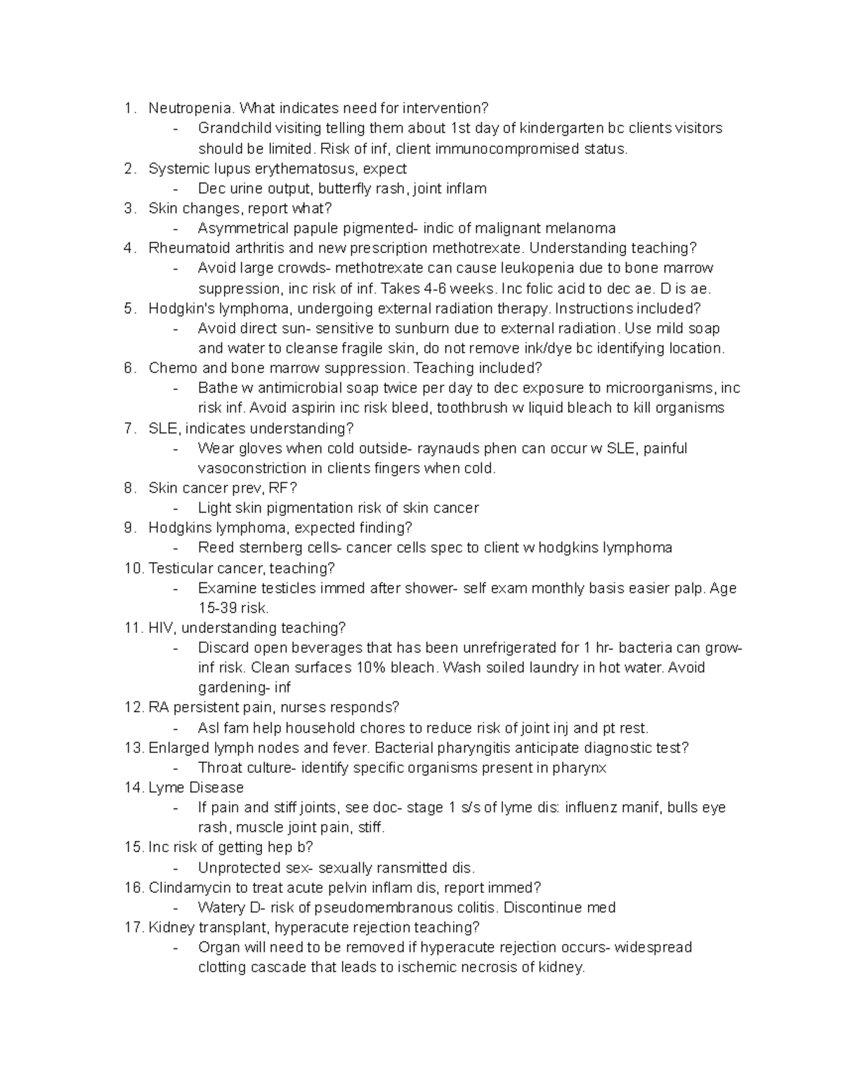 ATI Immune quiz - Neutropenia. What indicates need for intervention ...