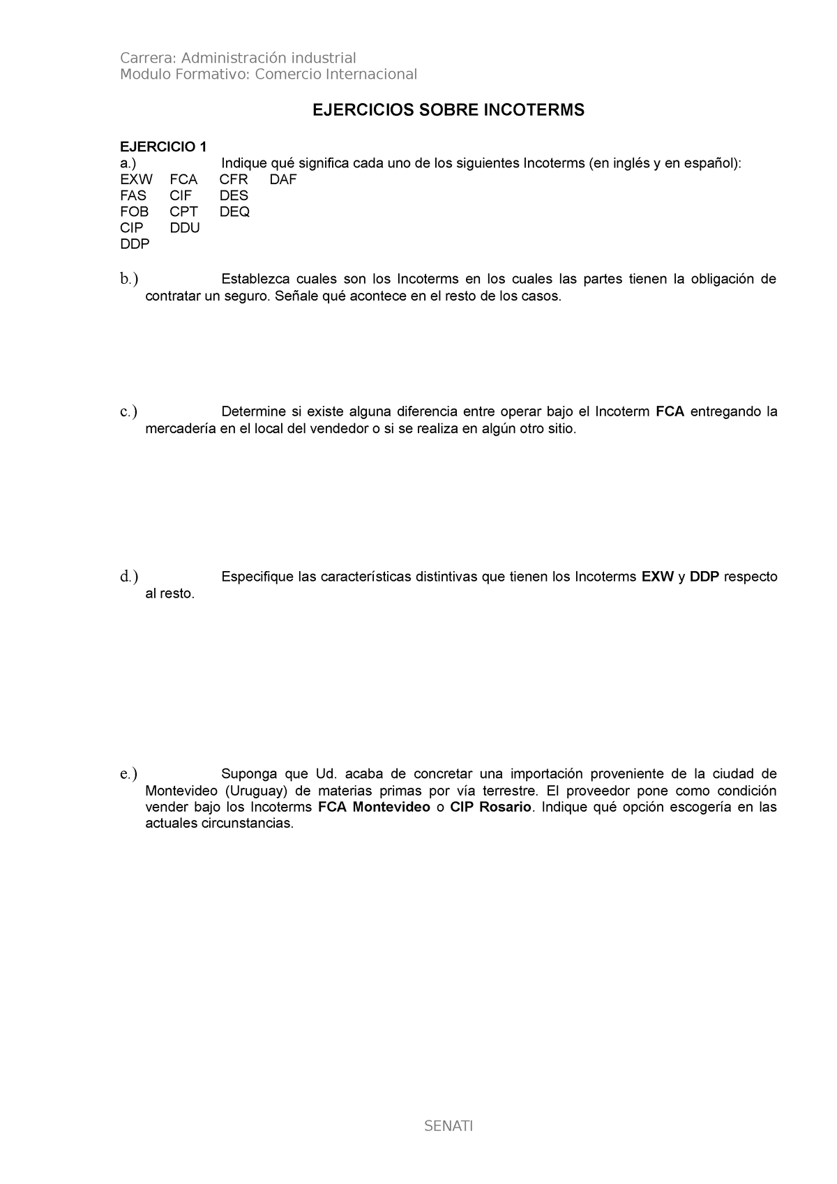 Ejercicios Sobre Incoterms 02.03.22 Alumno - Formación Práctica Remota ...