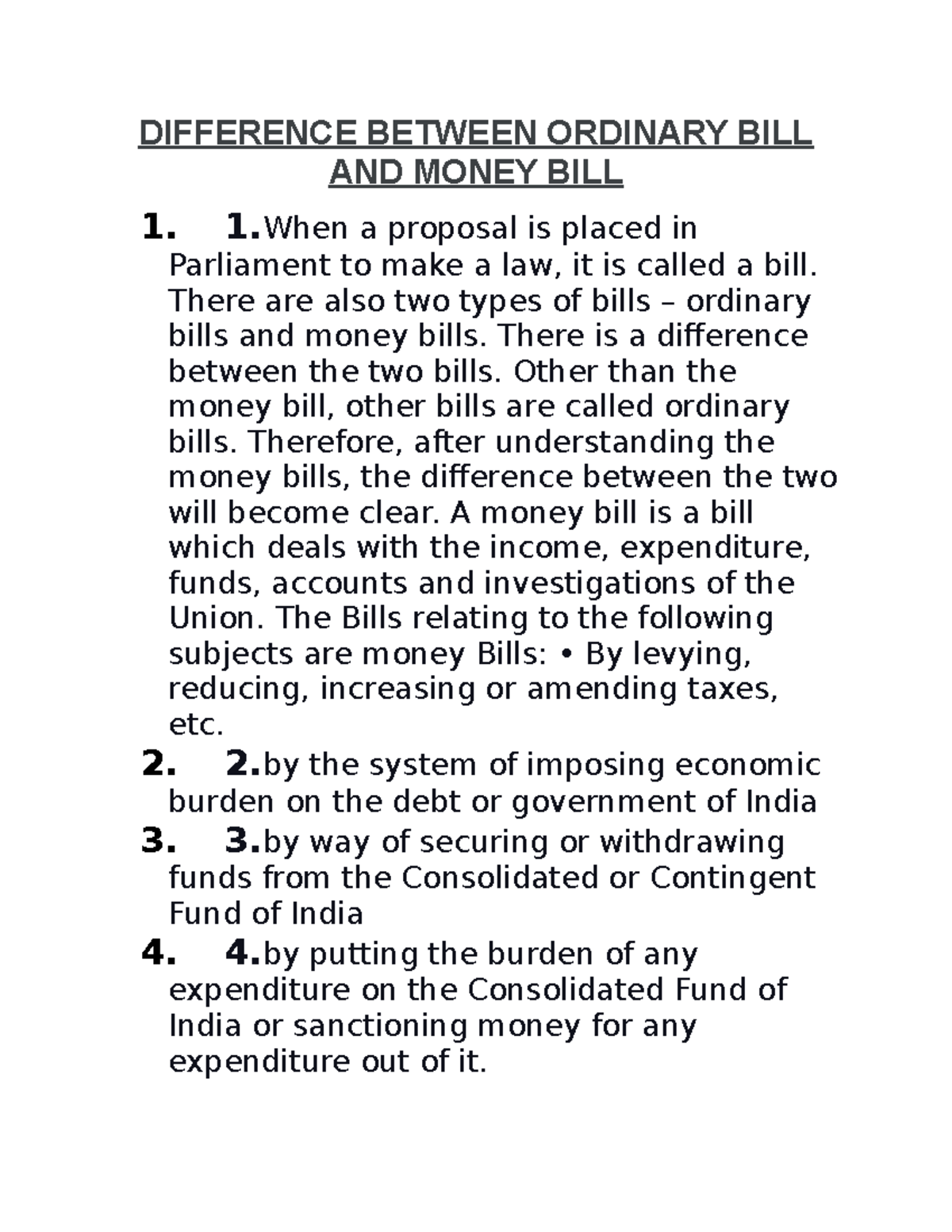 Ordinary bill&money bill DIFFERENCE BETWEEN ORDINARY BILL AND MONEY