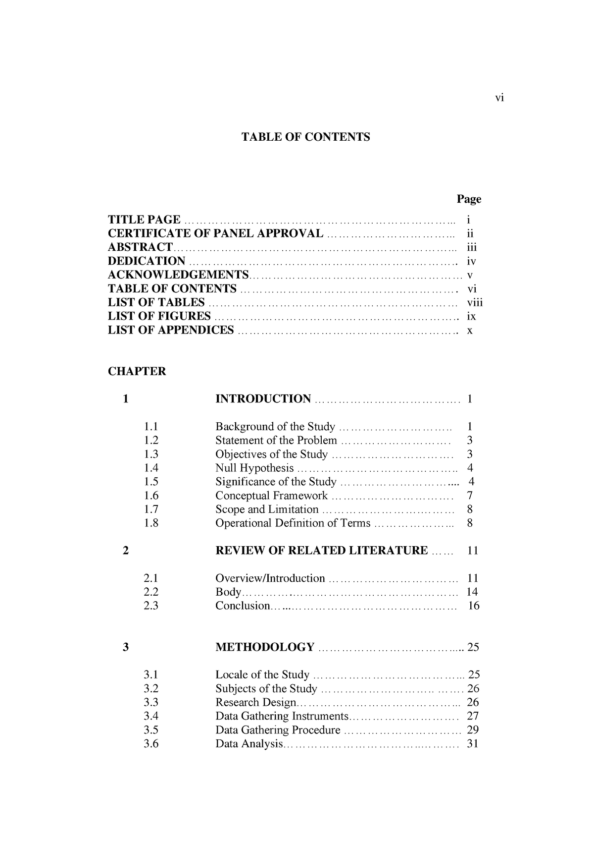 Table-of-Contents SHS - vi TABLE OF CONTENTS Page TITLE PAGE - Studocu