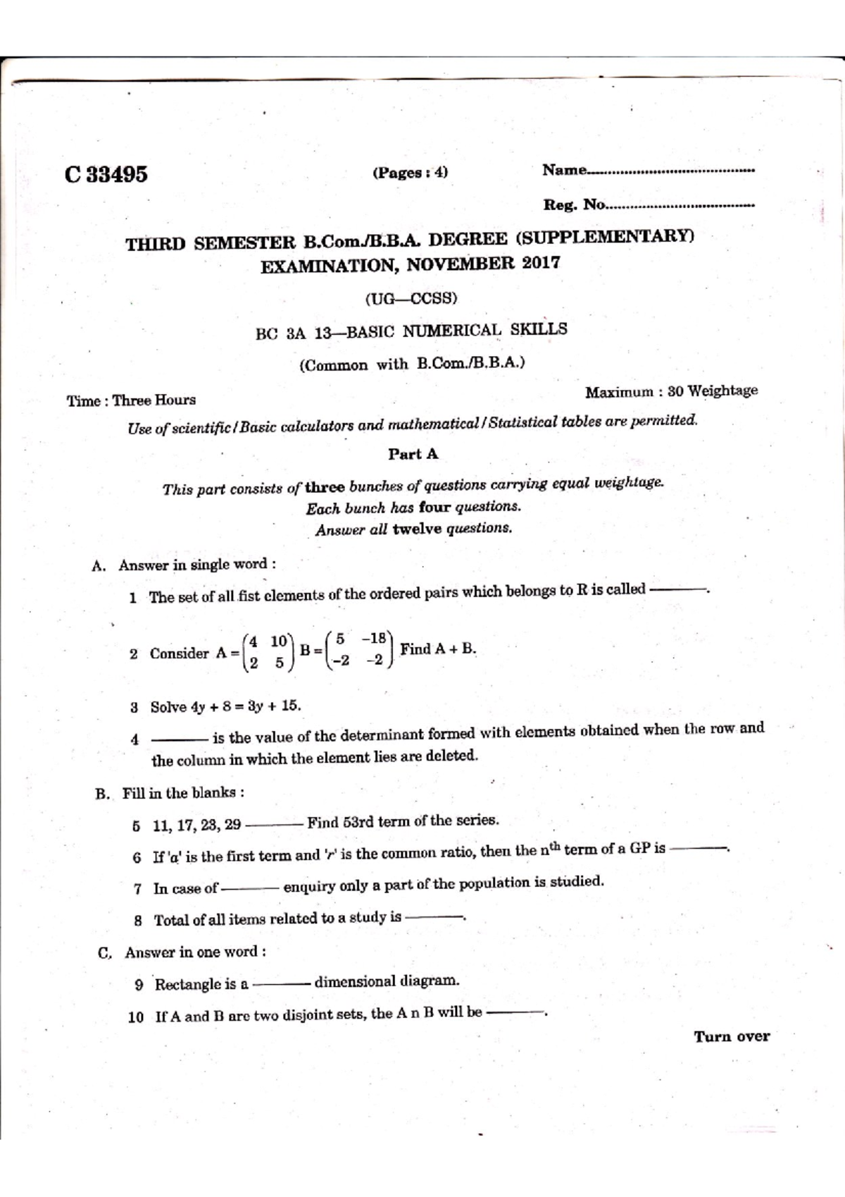 Basic Numeric Skill Nov 2017 - Bachelor of business administration ...