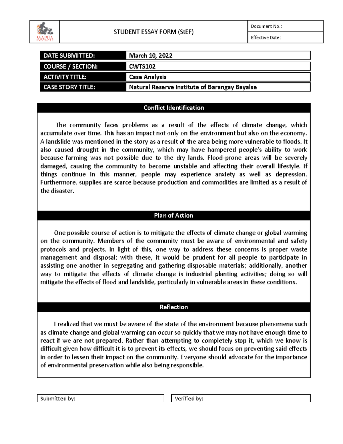 Gonzales JD-CWTS102-AM12-CA2 - STUDENT ESSAY FORM (StEF) Document No ...