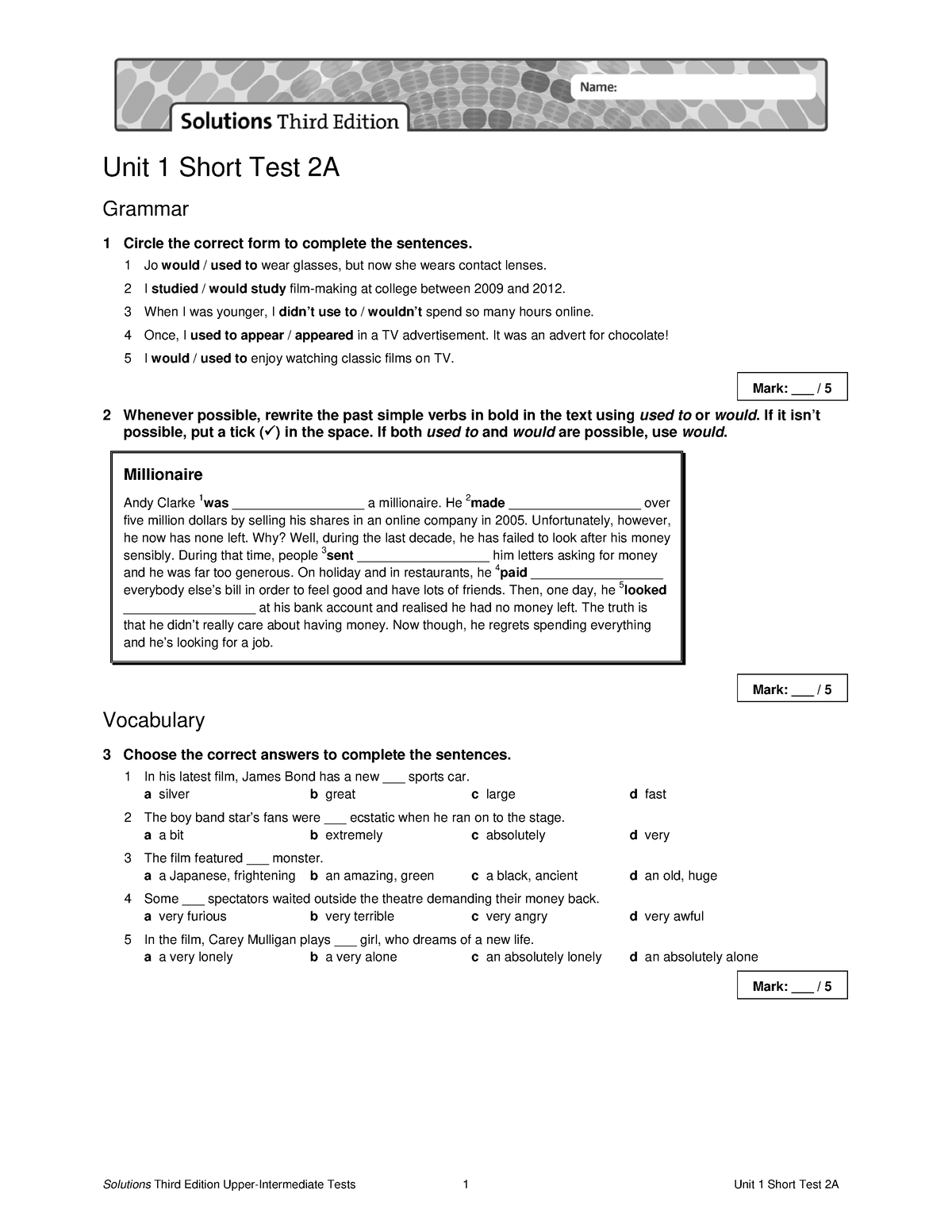 Sol3e Uppint U1 Short Test 2a - Solutions Third Edition Upper ...