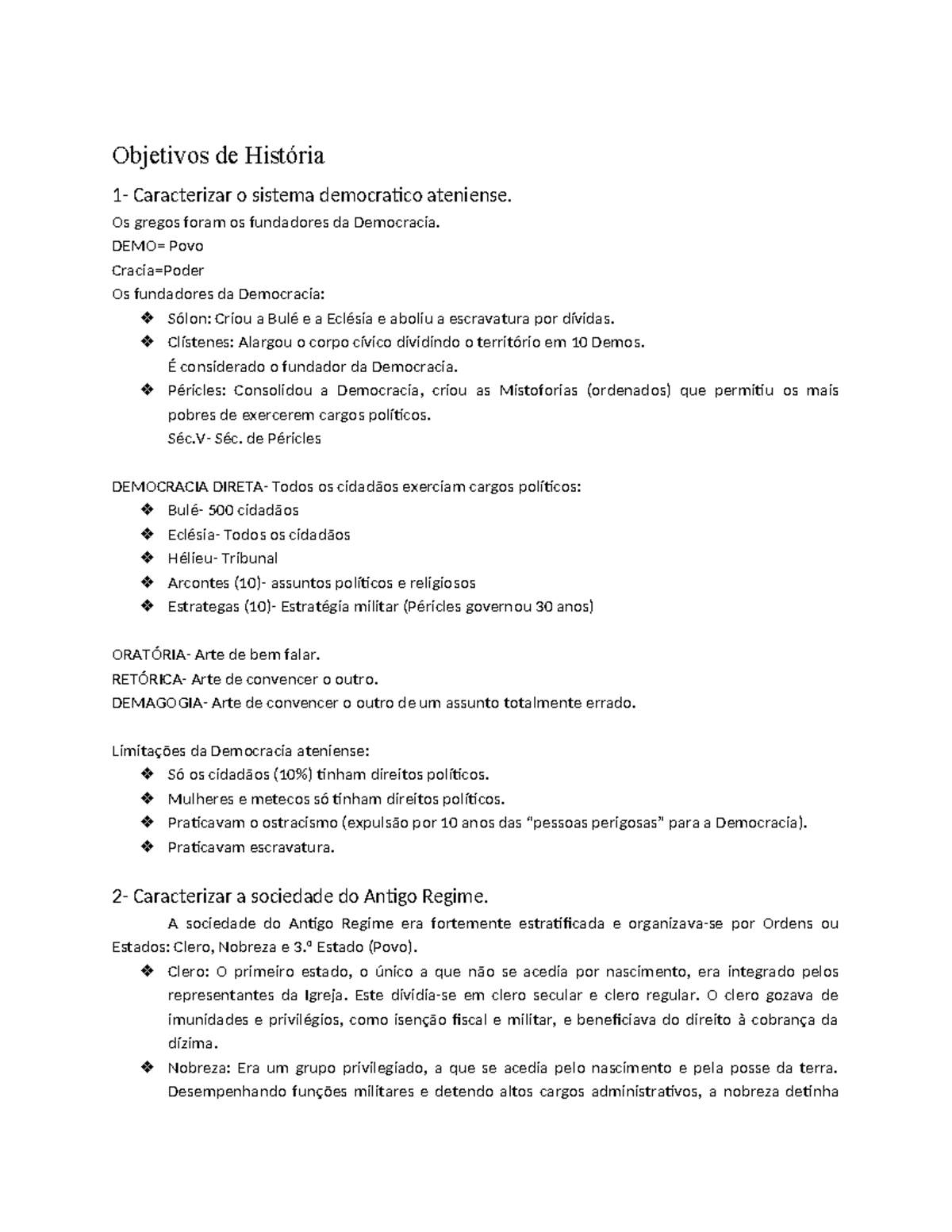 Objetivos de História teste 4 - Objetivos de História 1- Caracterizar o ...