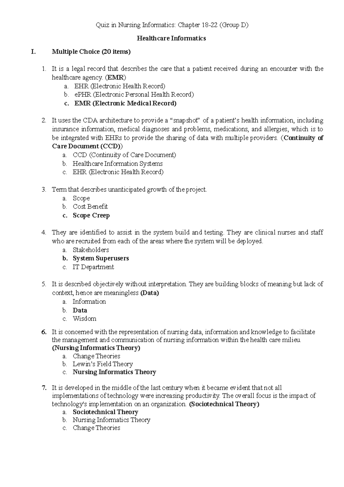 Quiz In Nursing Informatics - D And E - Quiz In Nursing Informatics ...