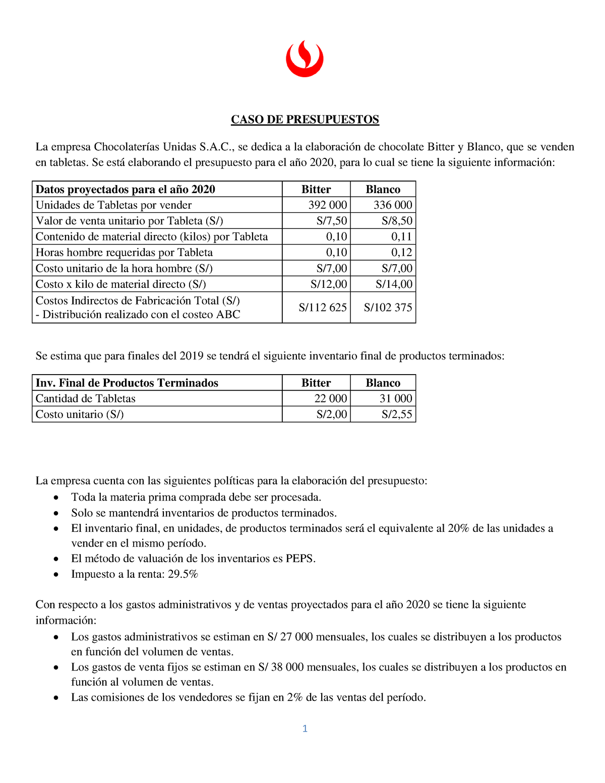 CASO 5 DE Presupuesto Maestro - 1 CASO DE PRESUPUESTOS La Empresa ...