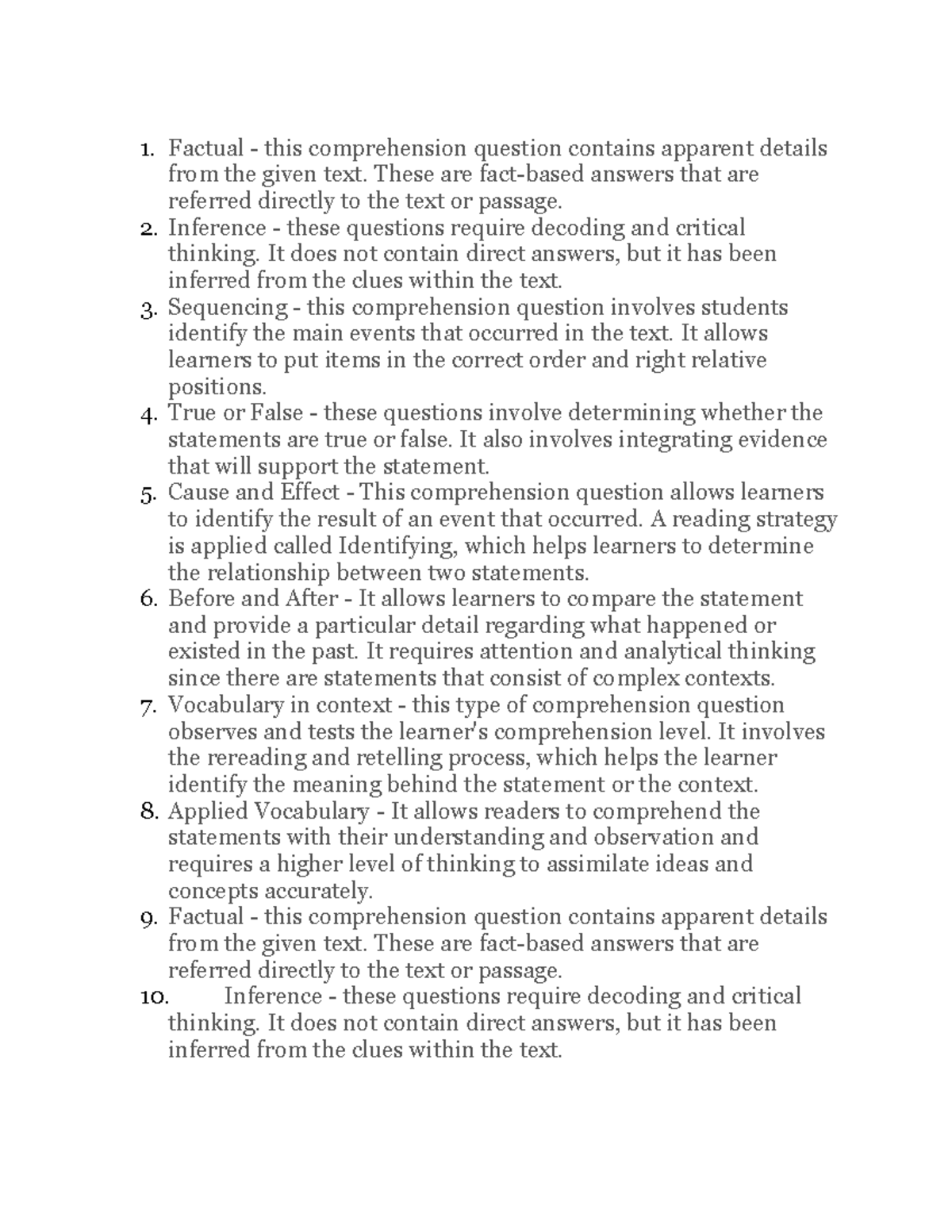 Factual and interference - Factual - this comprehension question ...