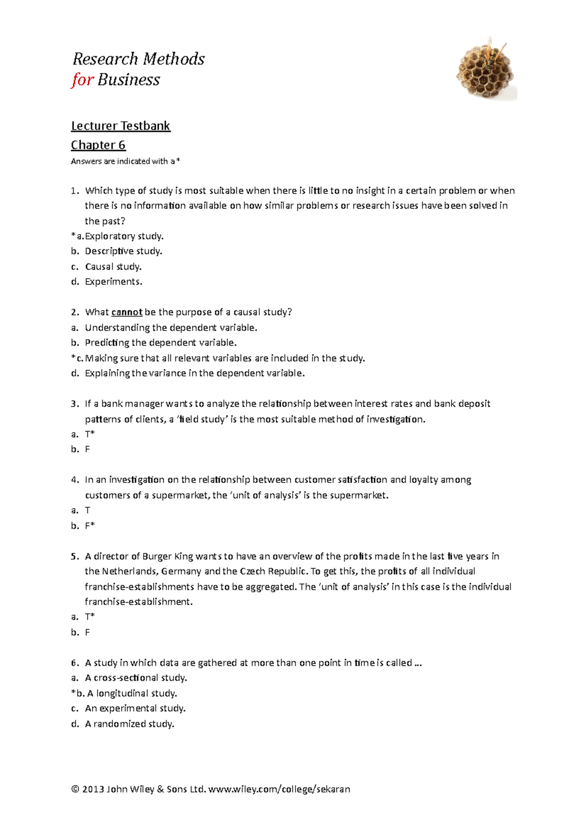 RM Chapter06 test bank - Lecturer Testbank Chapter 6 Answers are ...