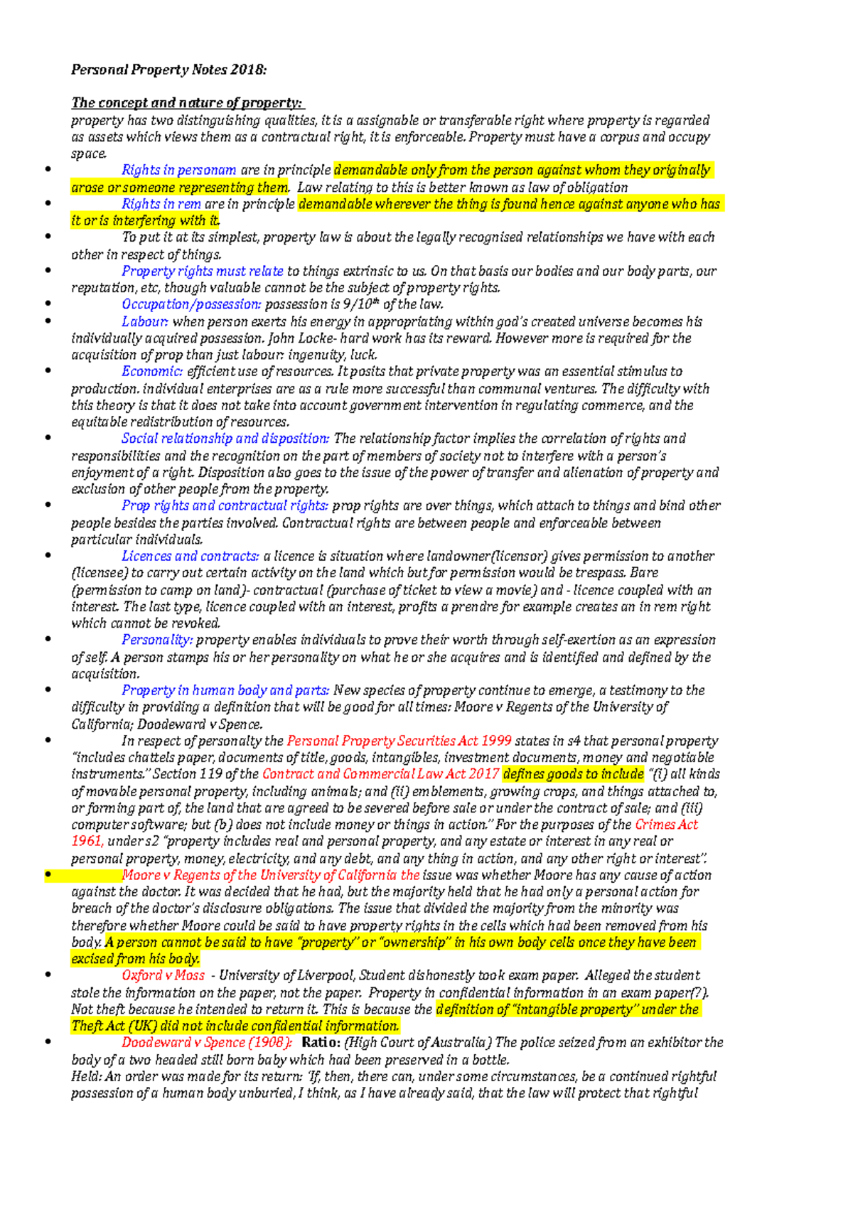 Personal Property Notes 2018 - Property must have a corpus and occupy ...