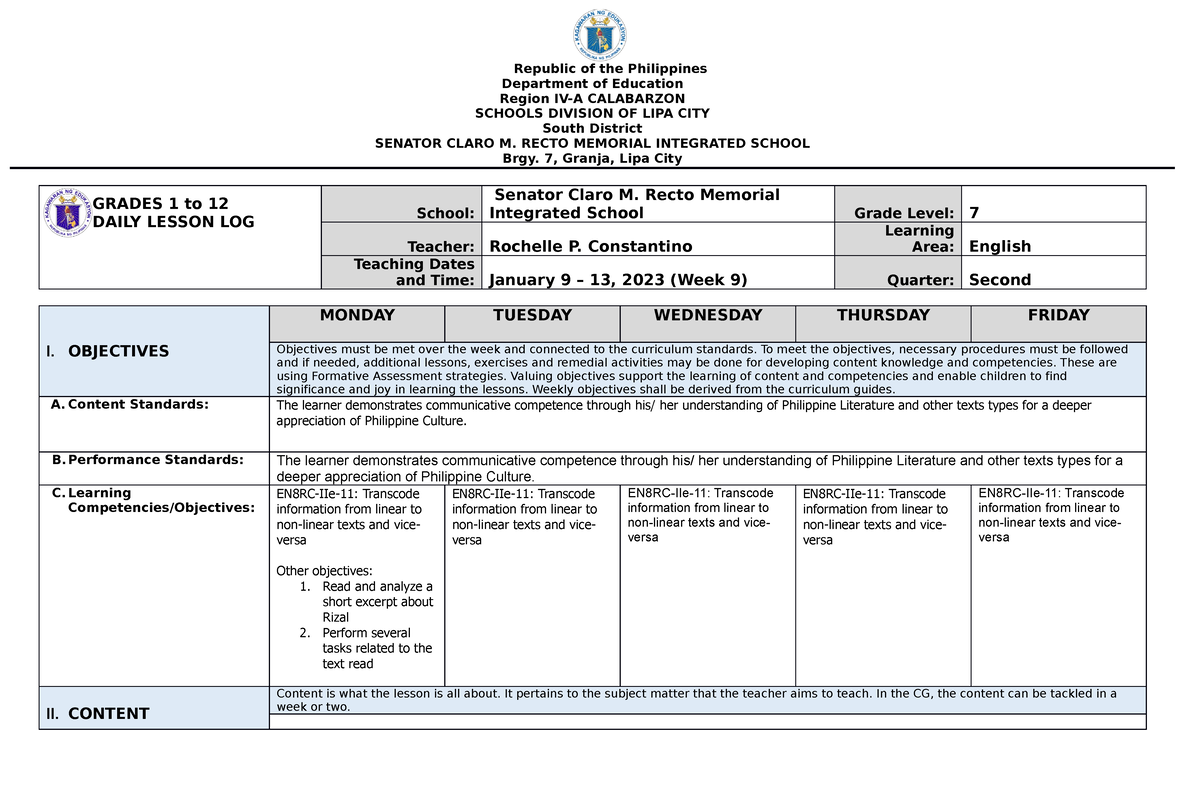 DLL-English-Jan-9-13 - Department of Education Region IV-A CALABARZON ...