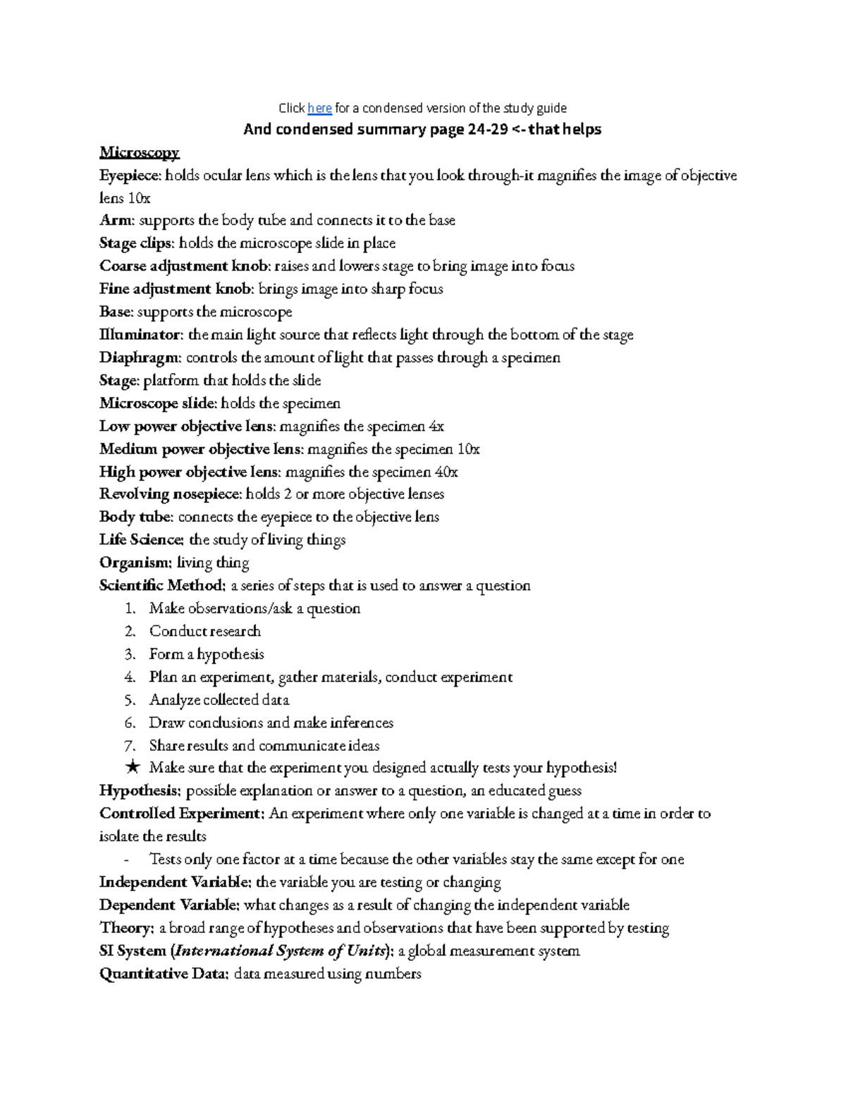 Science Midterm Study Guide - Click Here For A Condensed Version Of The ...