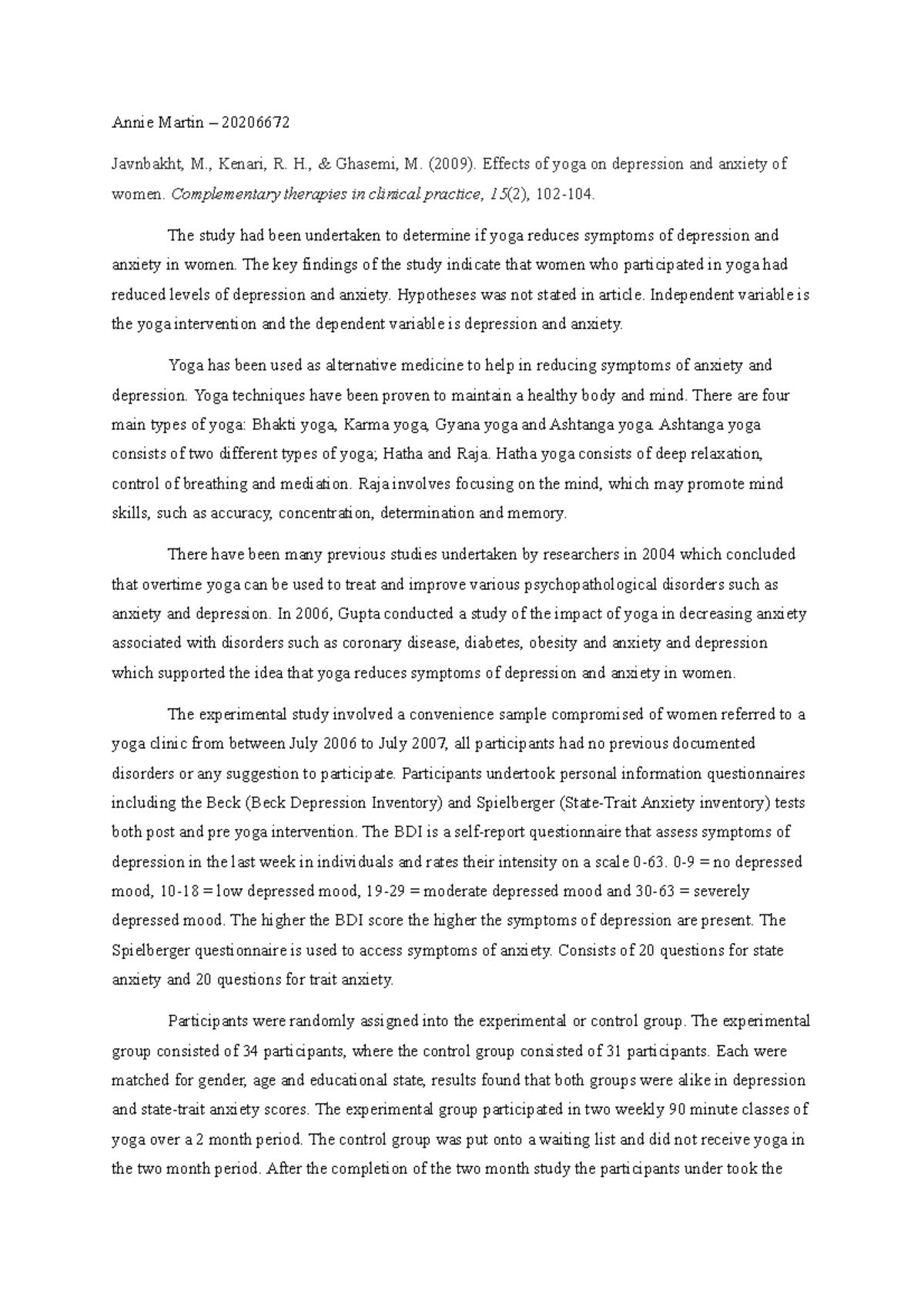 RAE essay - Annie Martin – 20206672 Javnbakht, M., Kenari, R. H ...