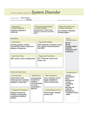 Anxiety System Disorder ATI Template ACTIVE LEARNING TEMPLATES System