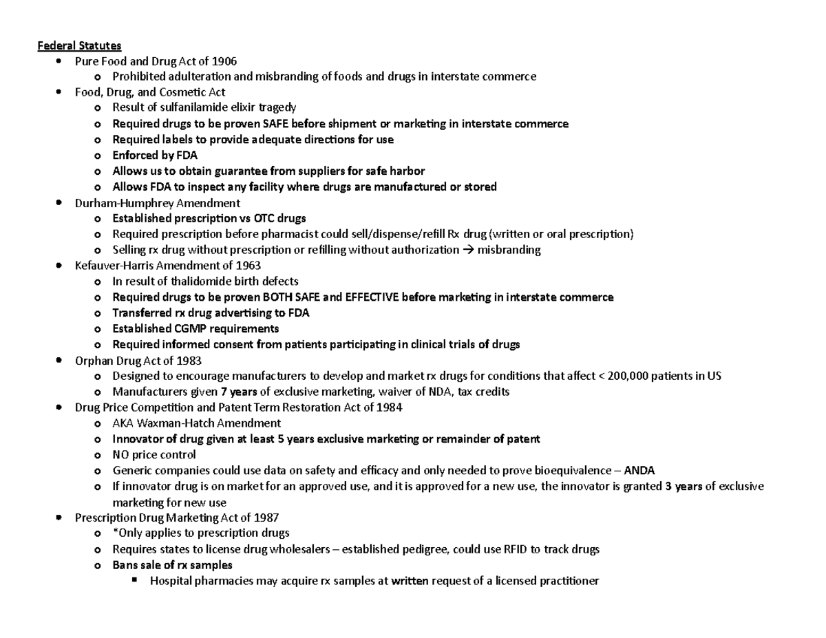 Federal Statutes Notes Federal Statutes Pure Food and Drug Act of