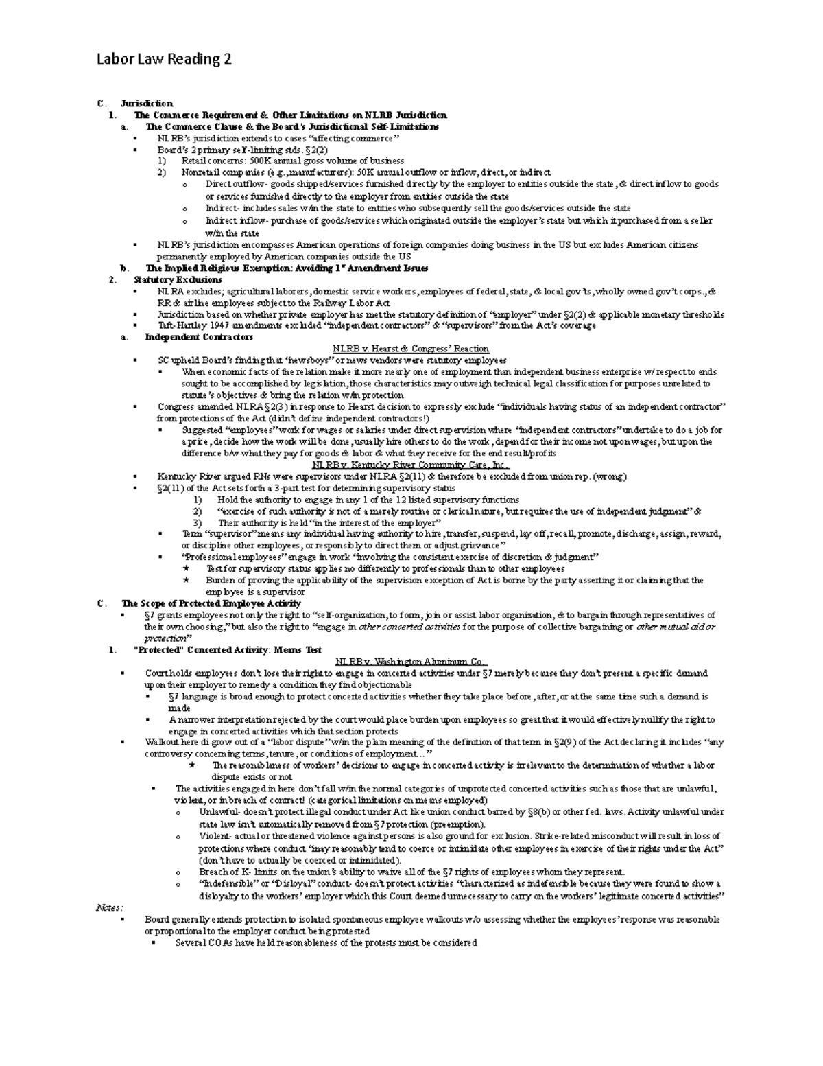 Labor Reading 2 - Labor Law Reading 2 C. Jurisdiction 1. The Commerce ...