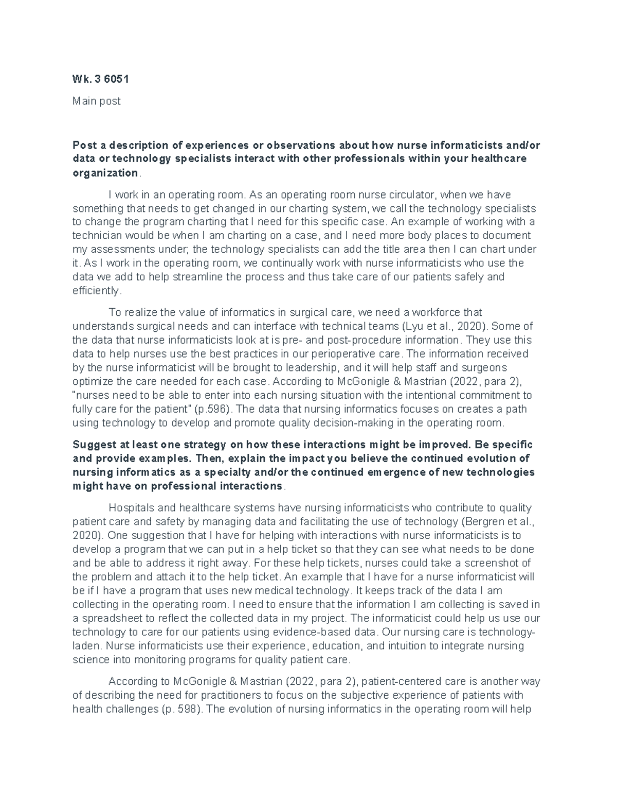 Wk 3 6051 - informatics NURS 6051 - Wk. 3 6051 Main post Post a ...