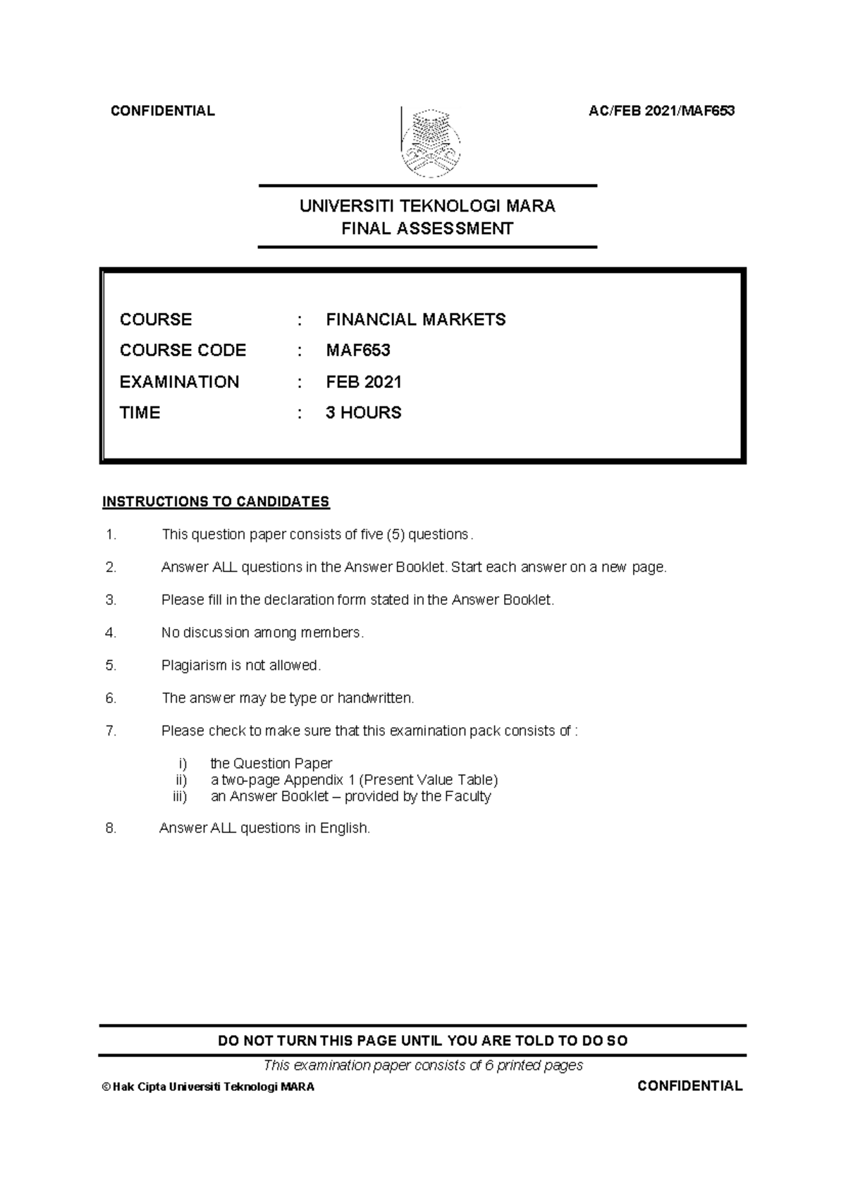 MAF653 Q - FEB 2021 - Past year paperwork - UNIVERSITI TEKNOLOGI MARA ...