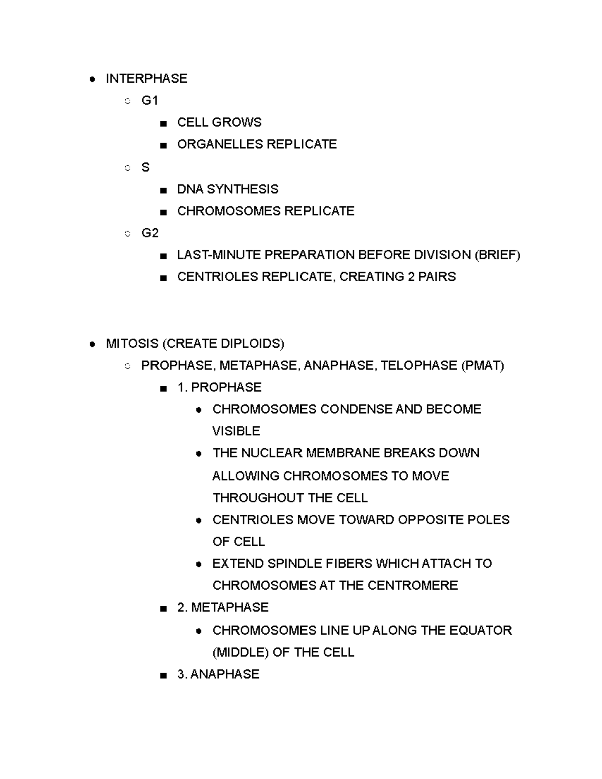 IMPORTANT DEFINITIONS: STAGES OF CELL DIVISIONS, ANIMALS AND PLANTS ...