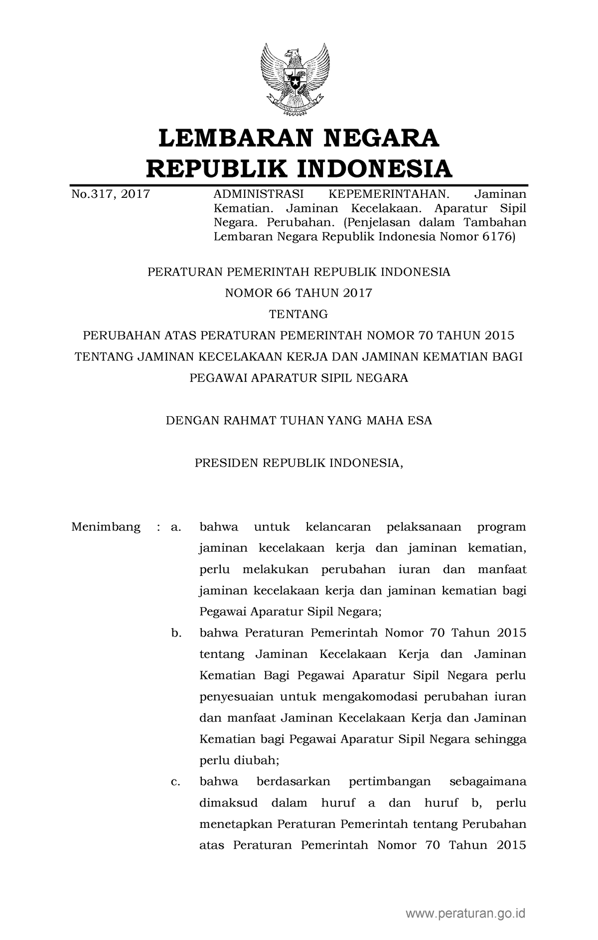 PP Nomor 66 Tahun 2017 - Regulasi - Law Science - UNS - Studocu