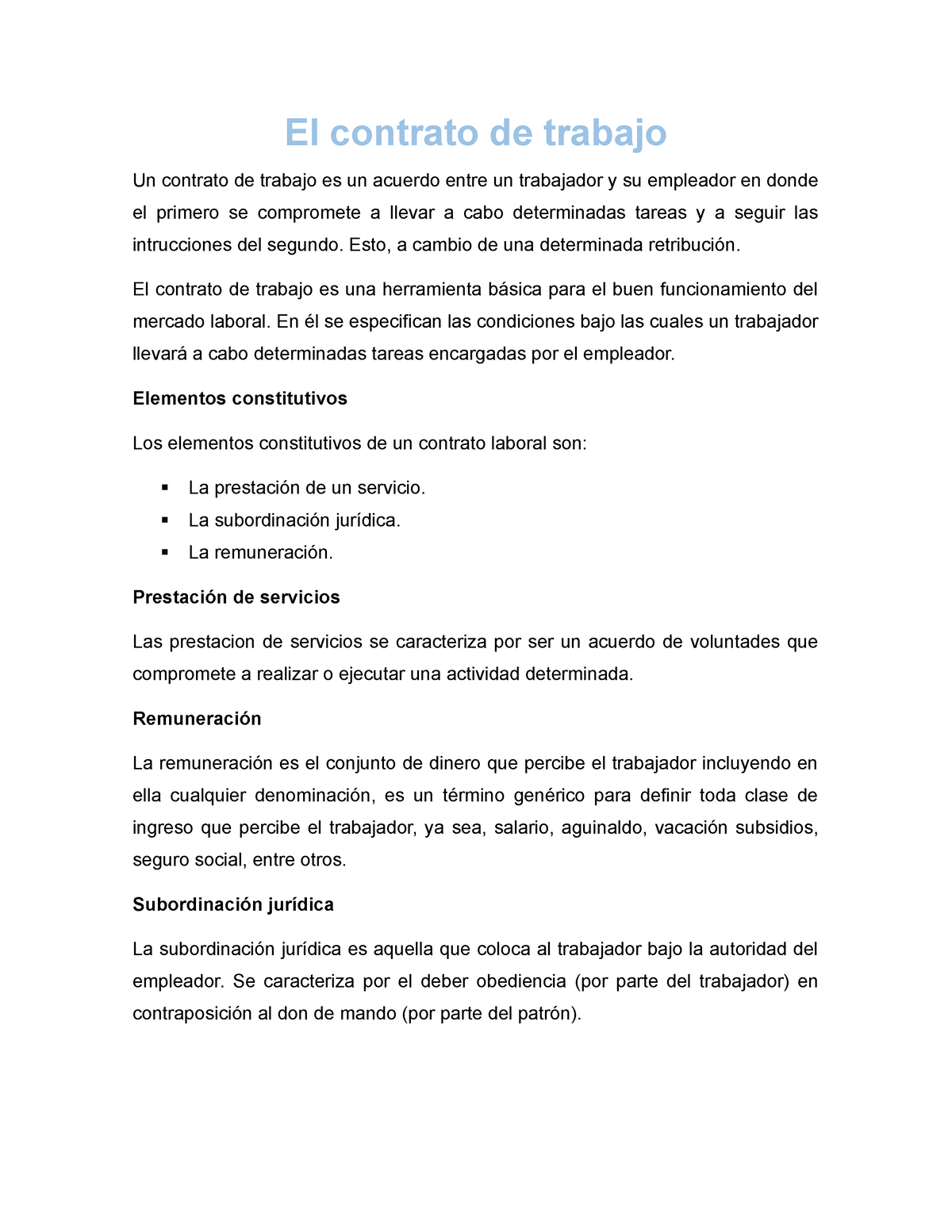 El Contrato De Trabajo Definiciones Y Las Condiciones Del Mismo El Contrato De Trabajo Un 7995