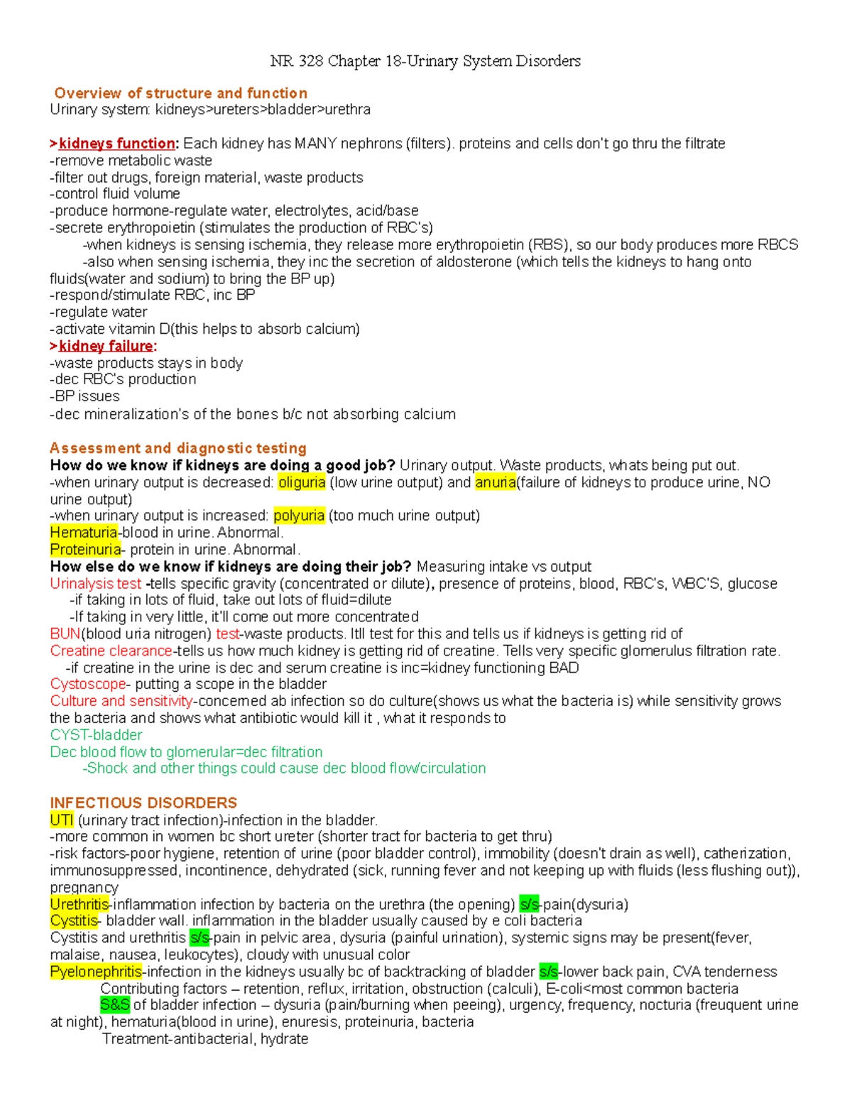 Ch 18 -urinary patho - NR 328 Chapter 18-Urinary System Disorders ...