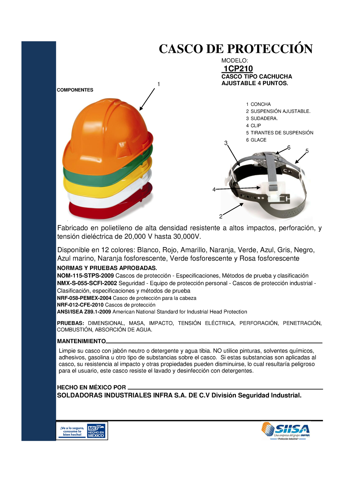 Casco Infracap 1CP210 - SEGURIDAD INDUSTRIAL - COMPONENTES 1 CONCHA 2 ...