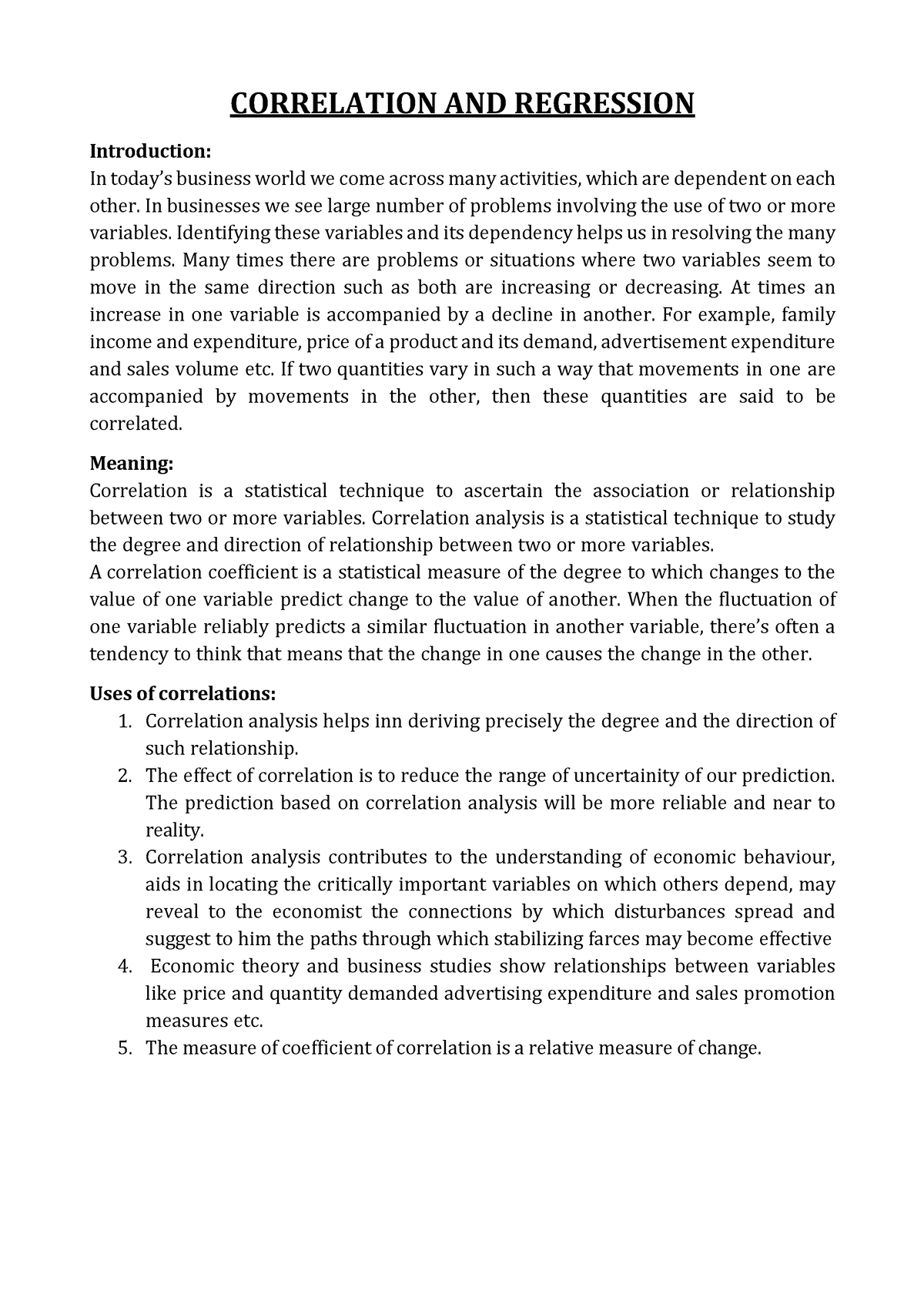 NOTE ON Correlation AND Regression - CORRELATION AND REGRESSION ...