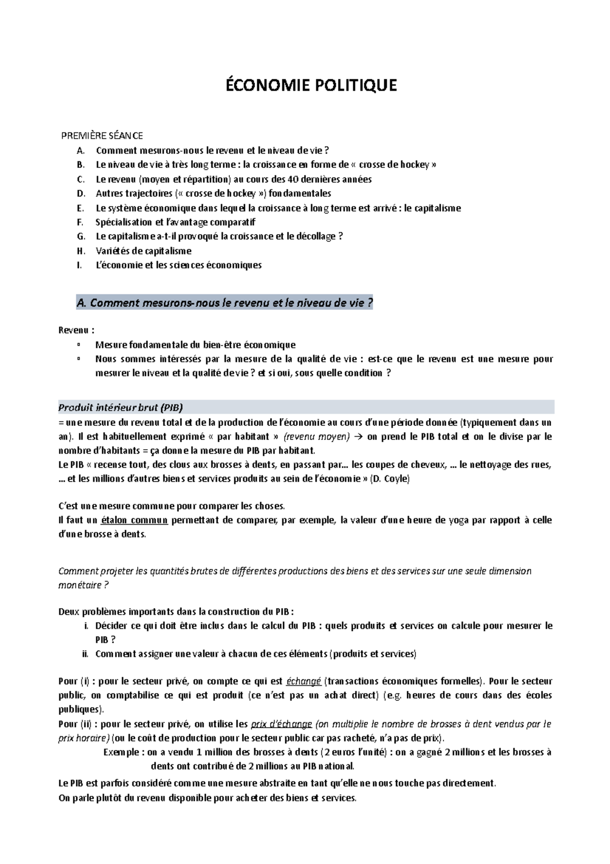 Economie politique officiel ÉCONOMIE POLITIQUE PREMIÈRE SÉANCE A