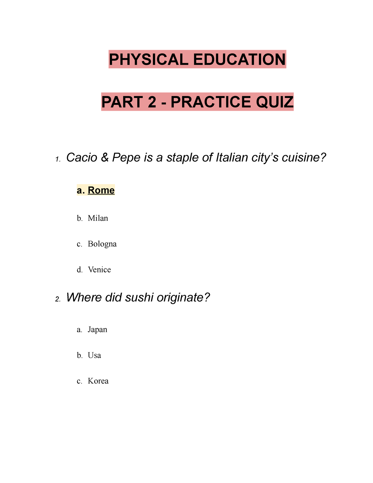 physical education case study based questions