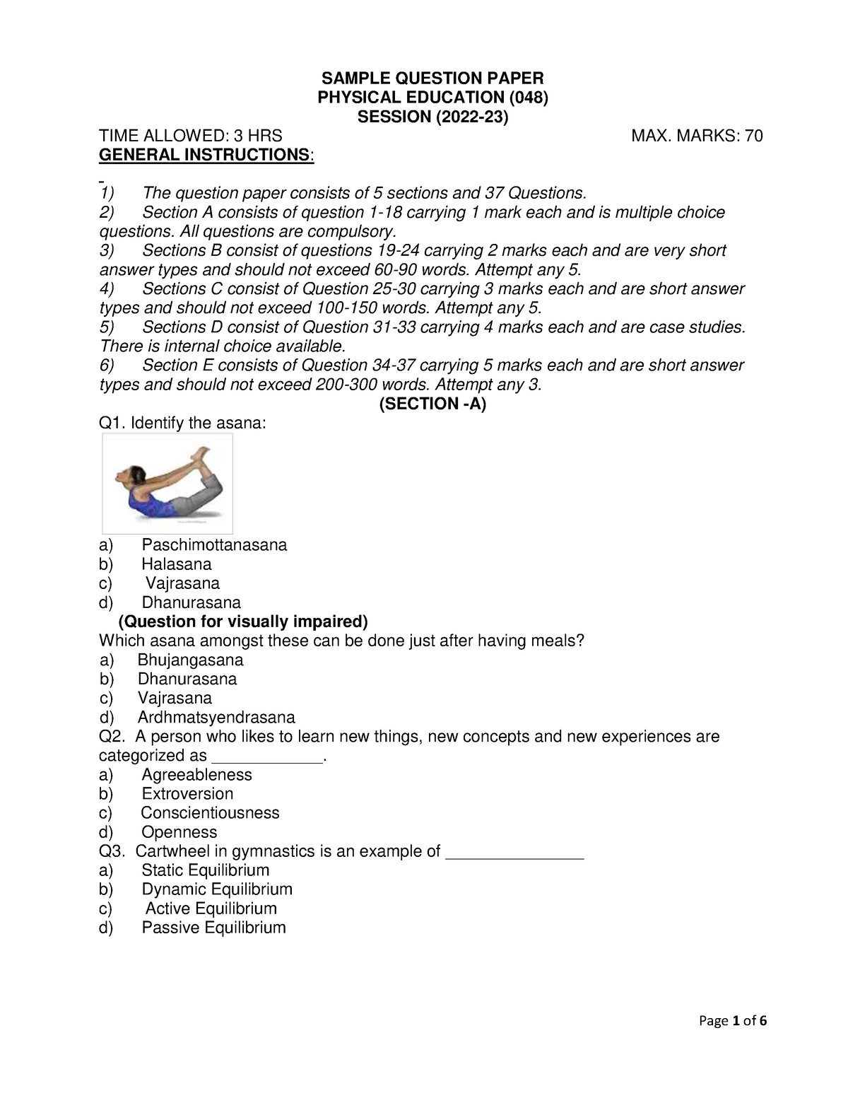 physical education sample paper answer key