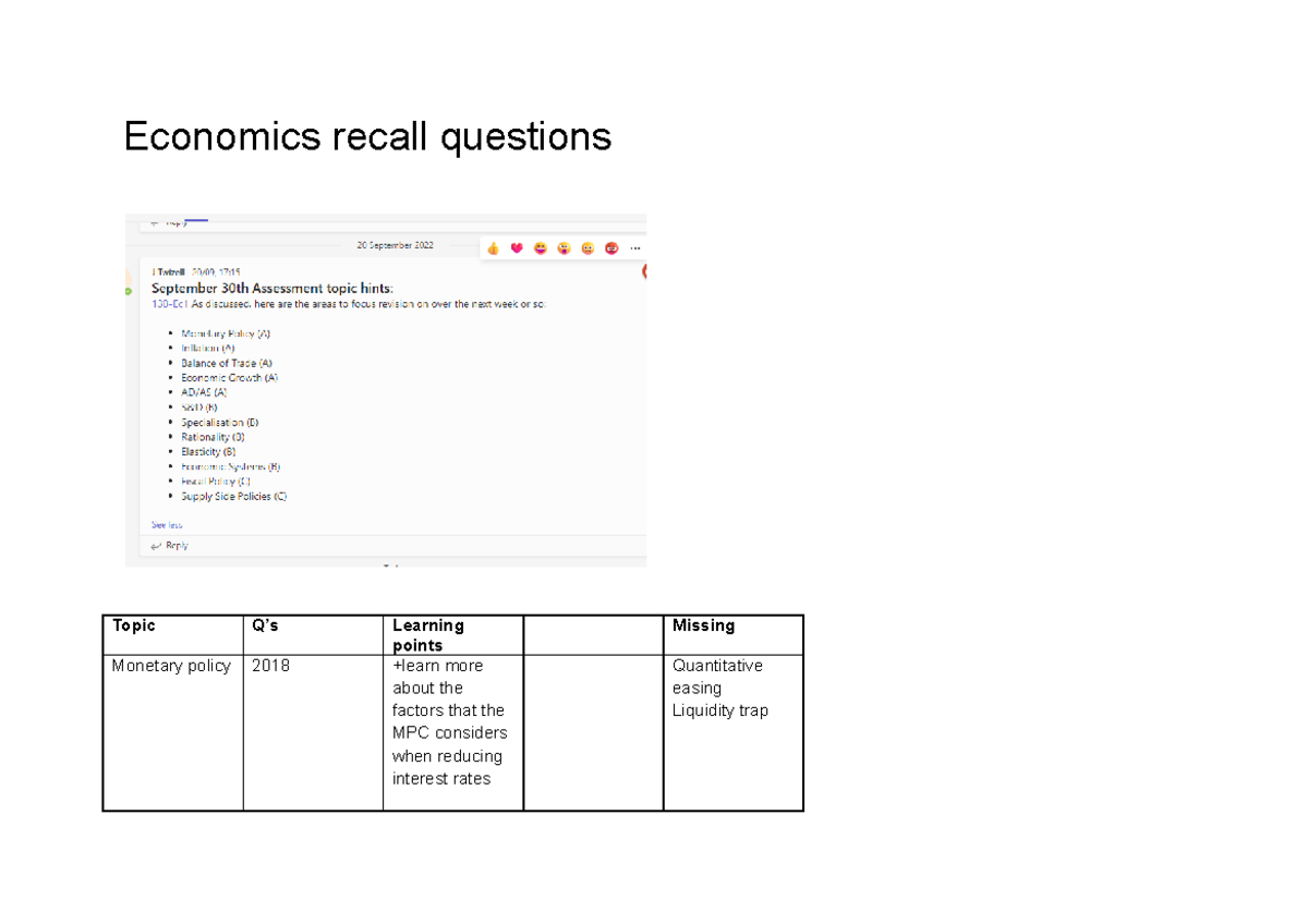 Econ recall questions - good resource - Economics recall questions ...