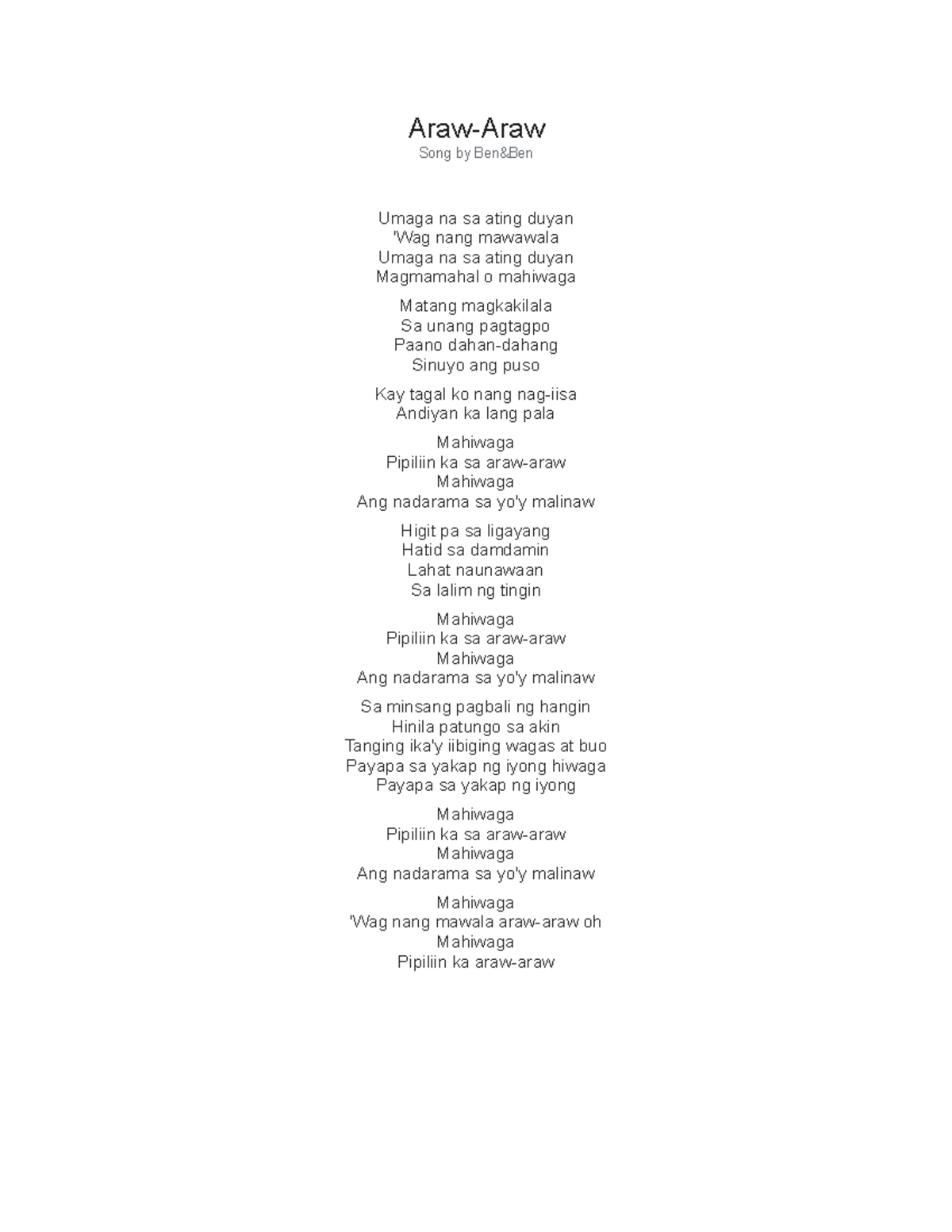 Araw araw Music Lyrics Araw Araw Song By Ben Ben Umaga Na Sa Ating 