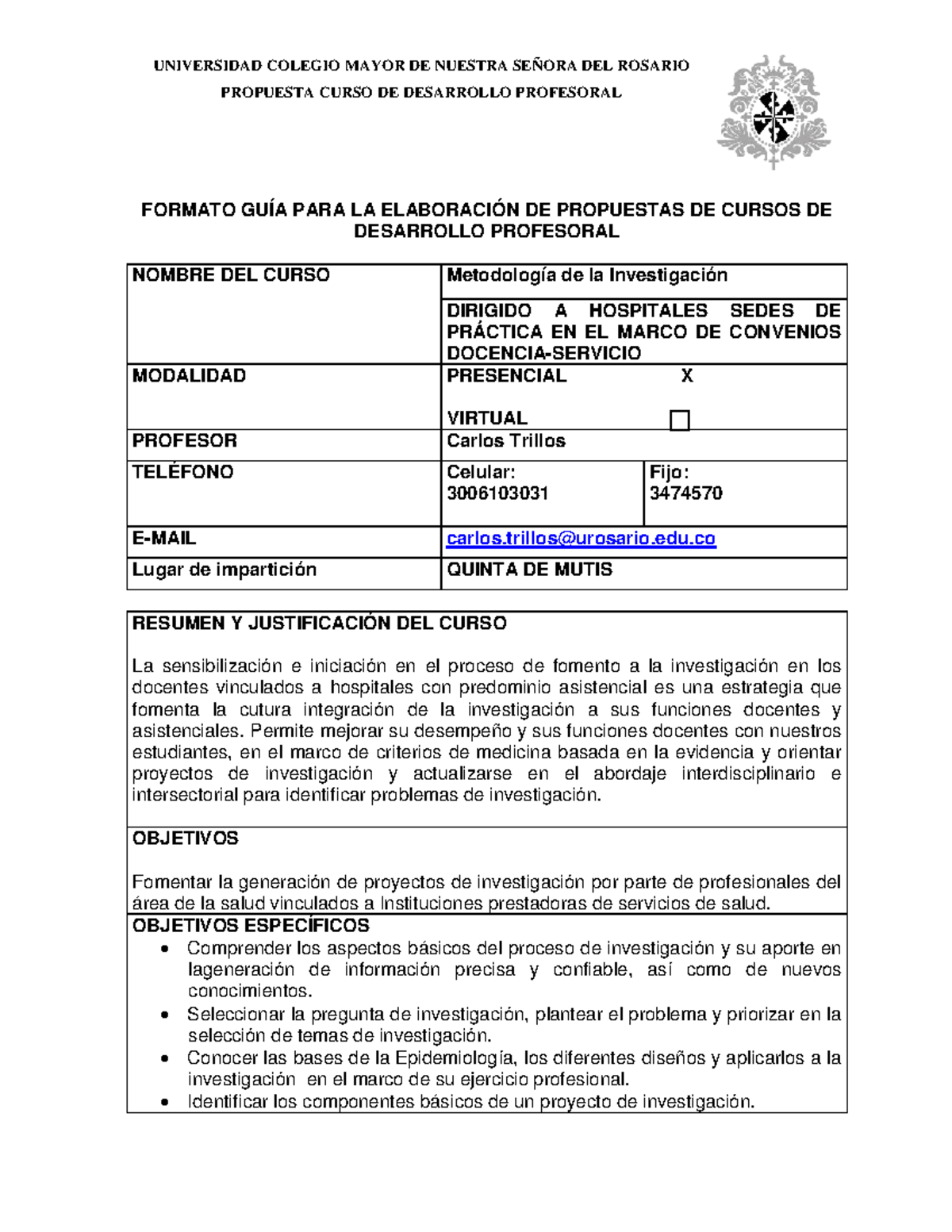 Propuesta de capacitacion - UNIVERSIDAD COLEGIO MAYOR DE NUESTRA SEÑORA ...