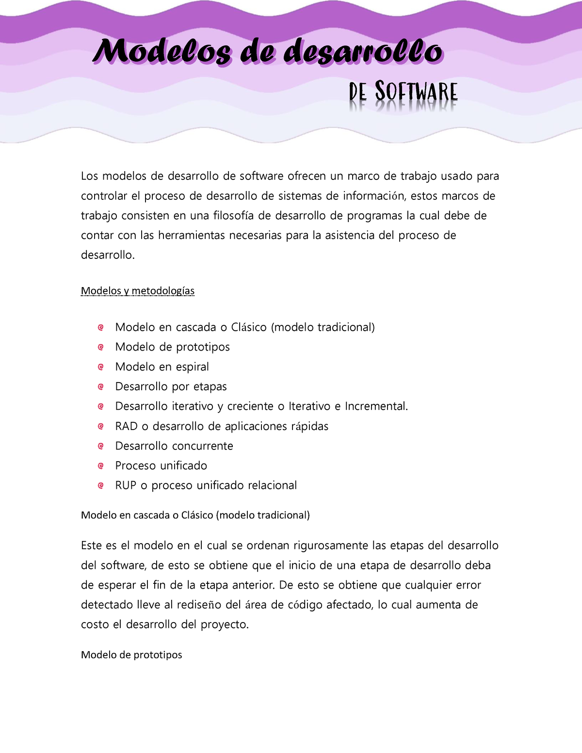 Los modelos de desarrollo de software - Modelos y metodologÌas Modelo en  cascada o Cl·sico (modelo - Studocu