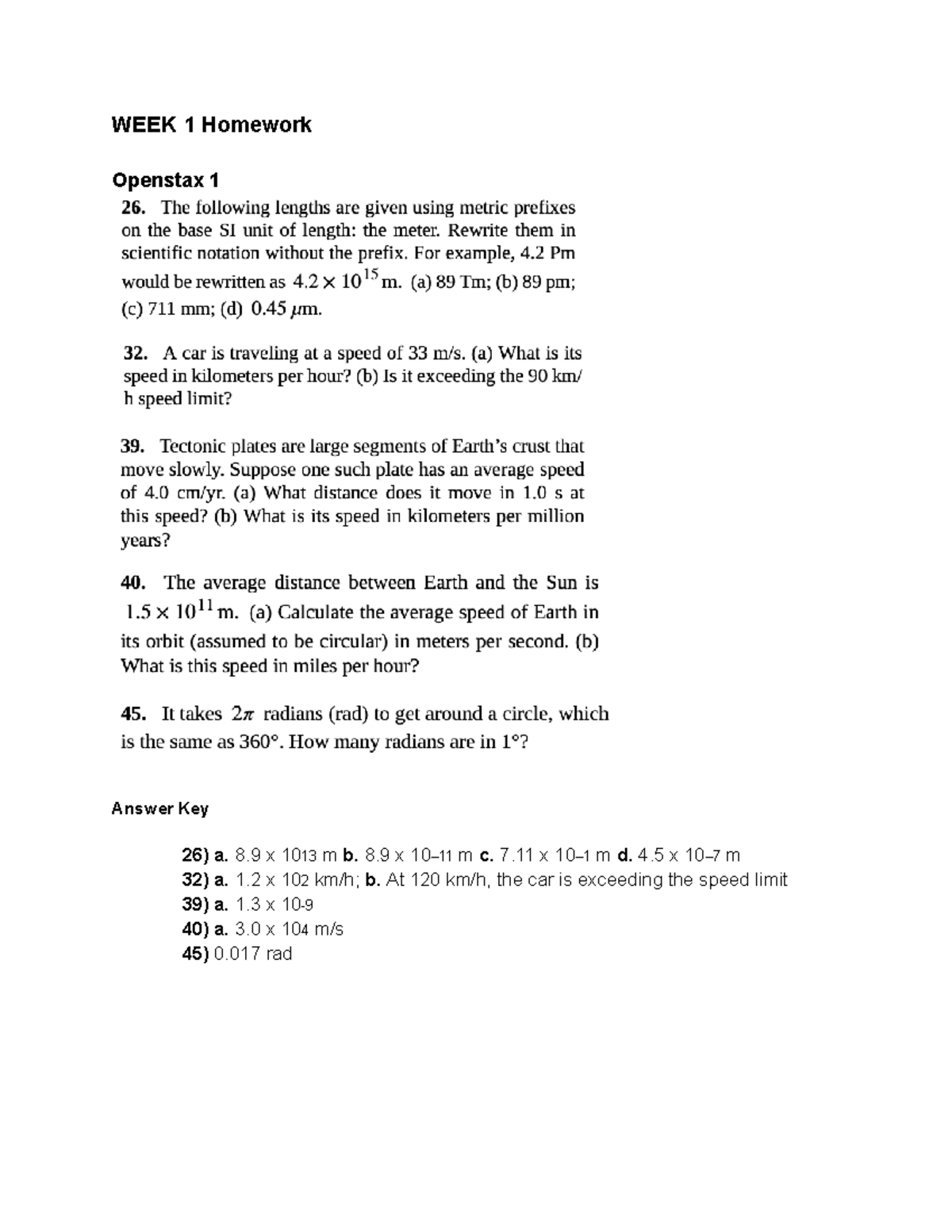 Unit 1 HW Physics WEEK 1 Homework Openstax 1 Answer Key 26) a. 8 x