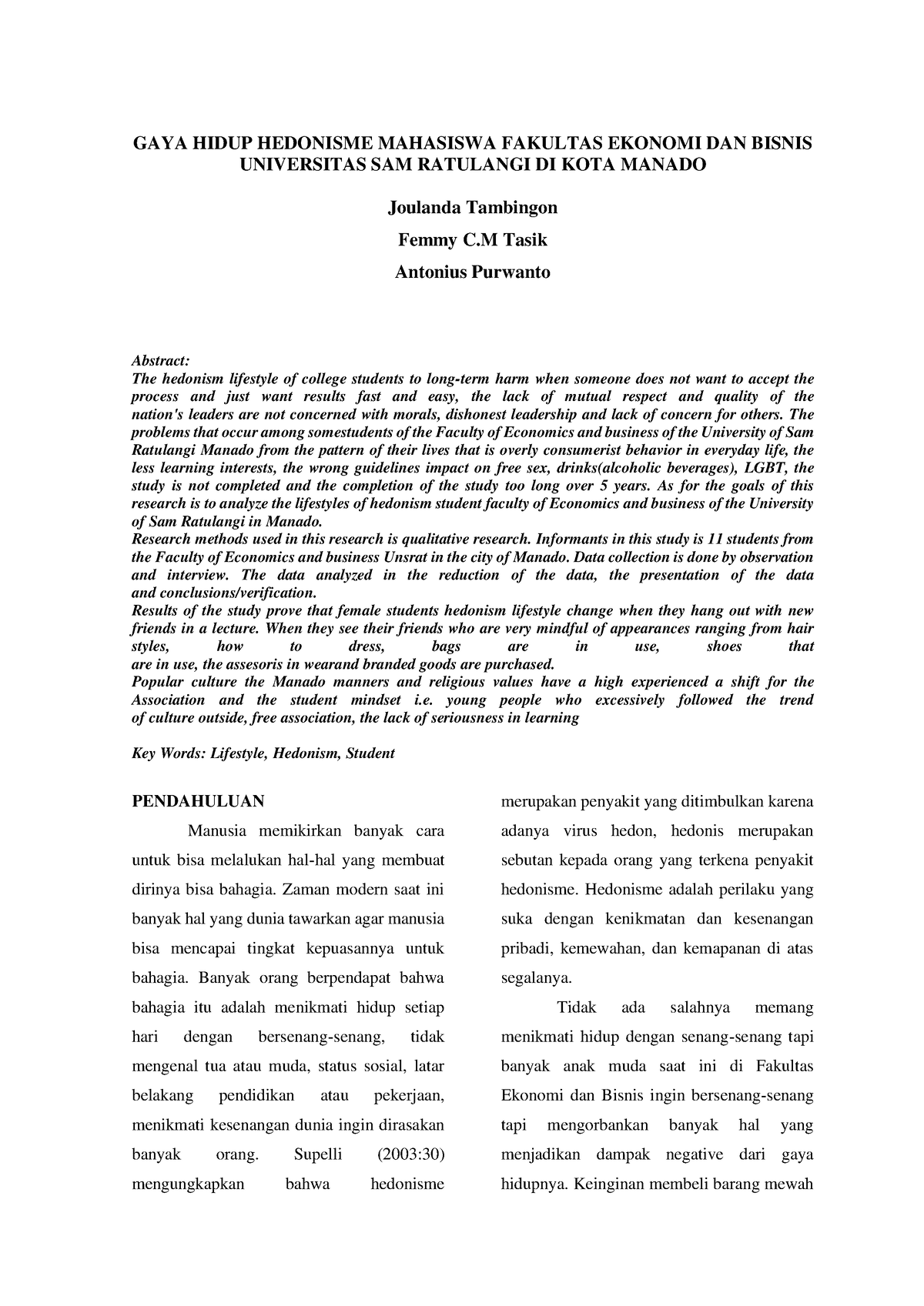 Jm Jap,+Jurnal+Jolandaa - GAYA HIDUP HEDONISME MAHASISWA FAKULTAS ...