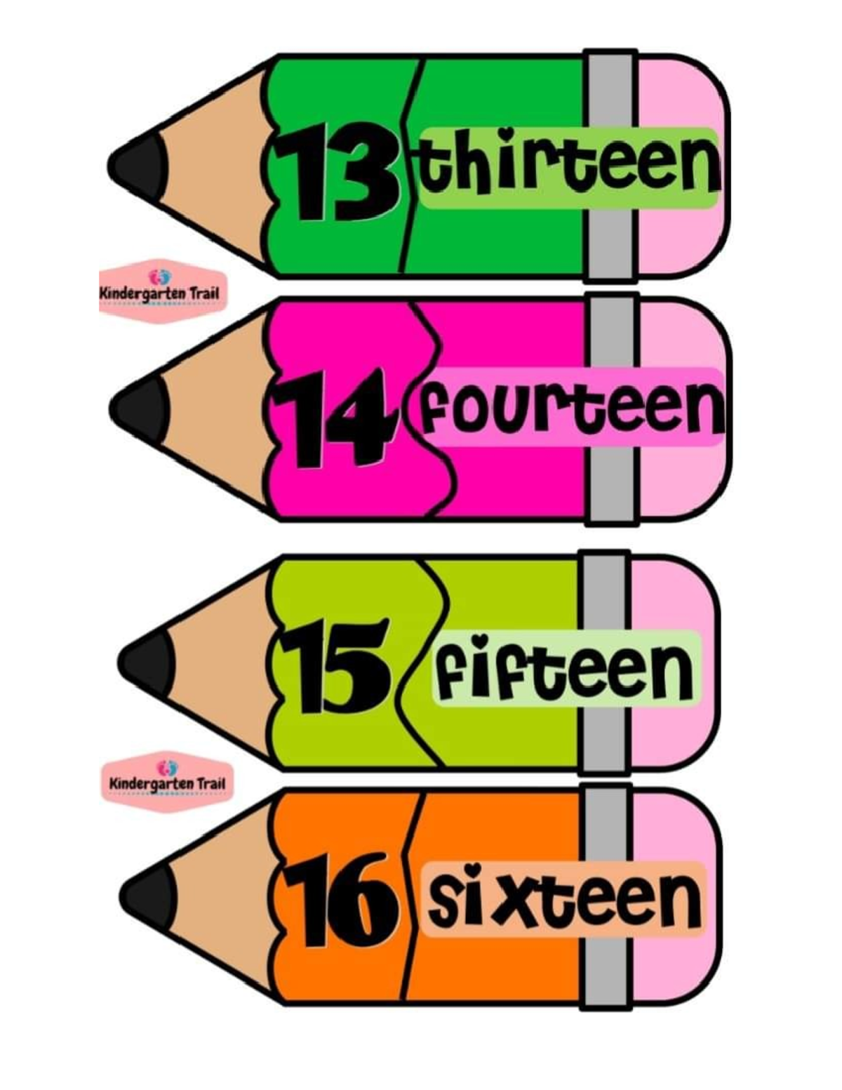 Number words - n 13 thirteen Kindergarten Trail 100 15 fifteen ...