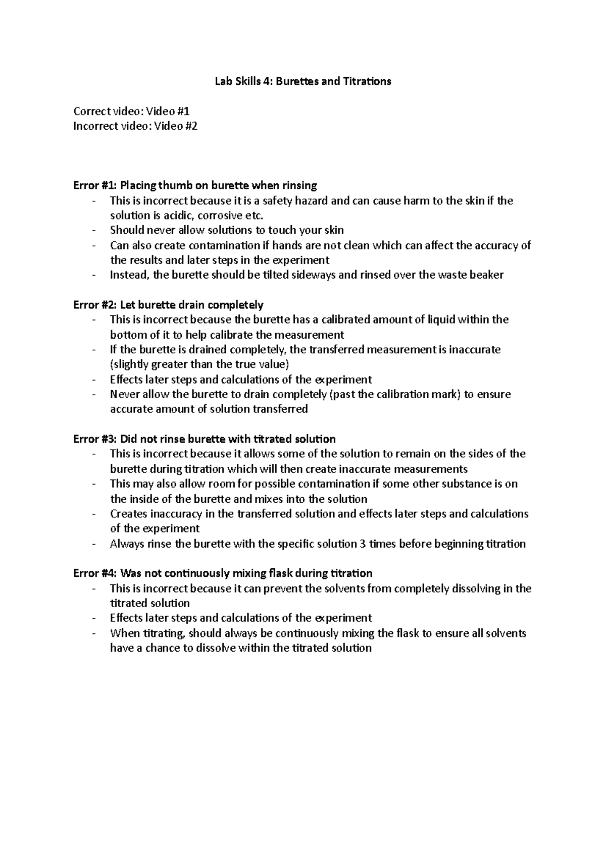 Chem 2400 Lab Skills 4 Burettes and Titrations Lab Skills 4