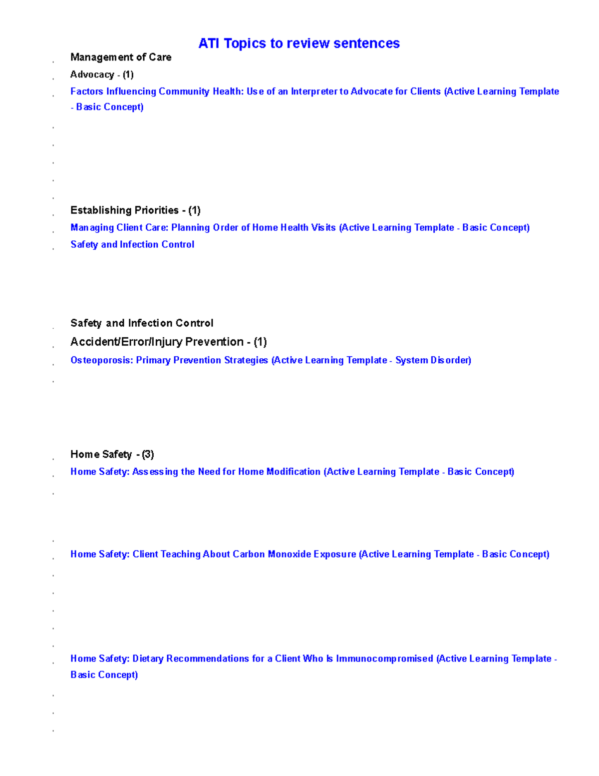 ATI Topics to review sentences - Studocu