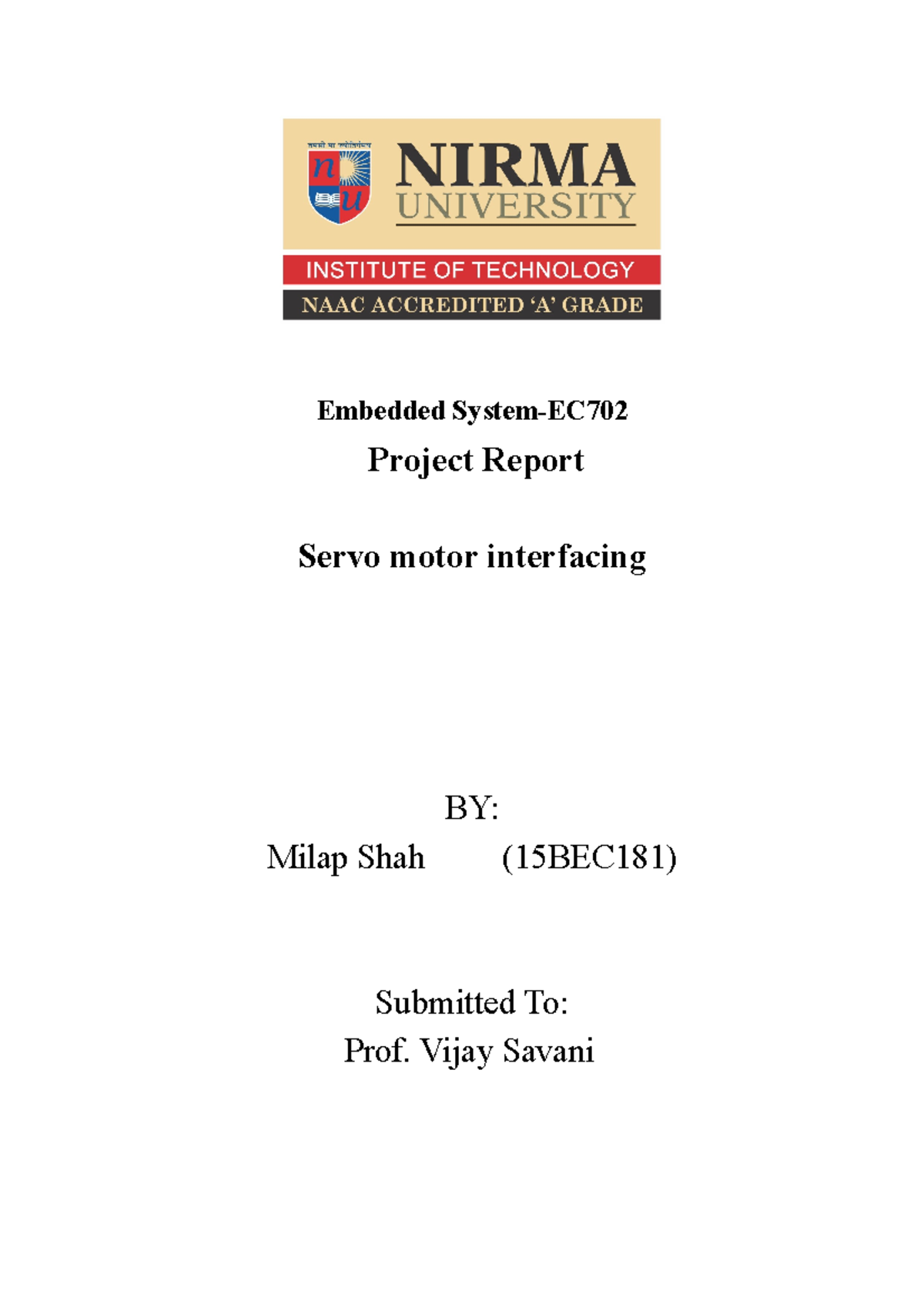 Servo motor Embedded SystemEC Project Report Servo motor interfacing