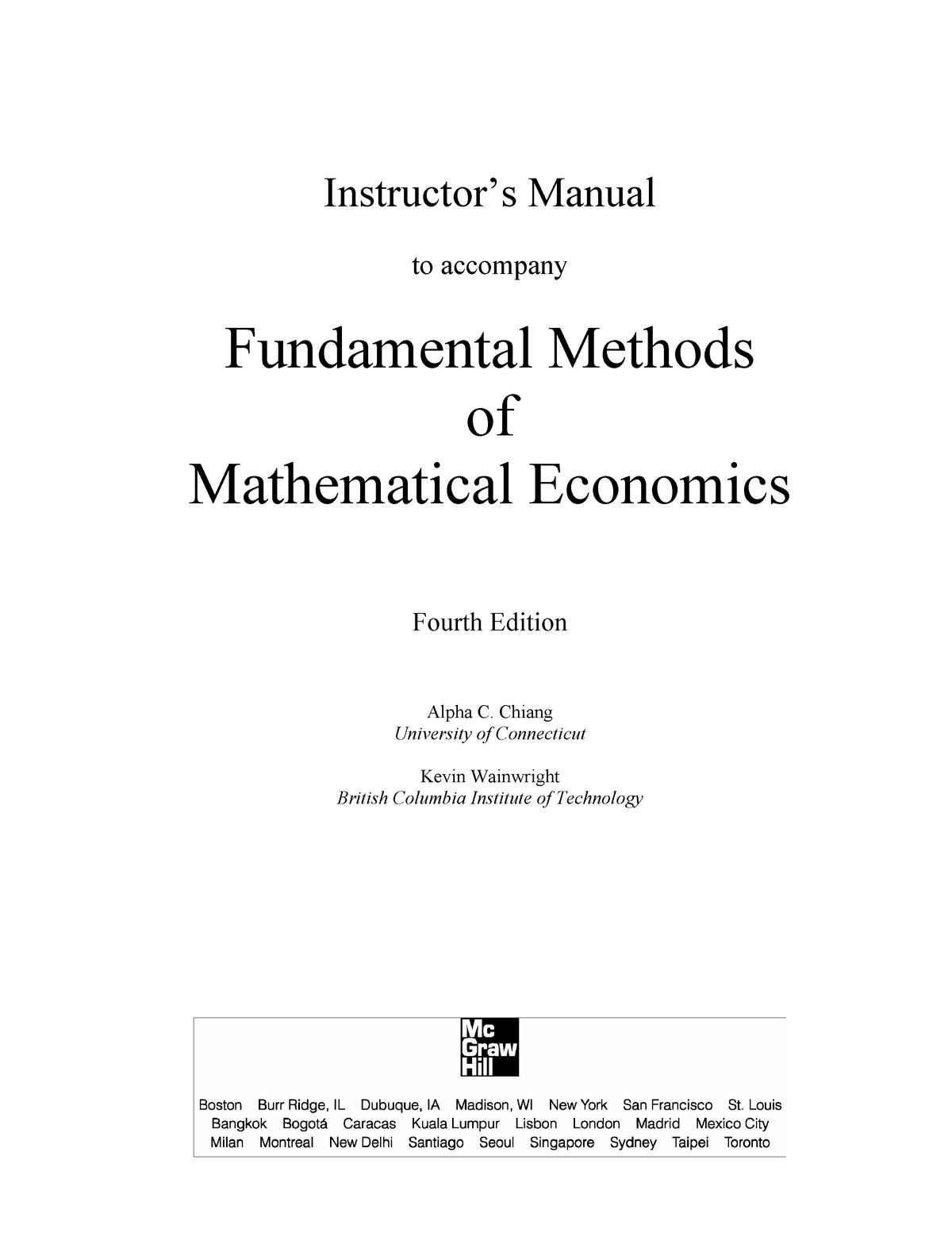 Chiang Fundamental Mathematical Economic - Instructor's Manual to