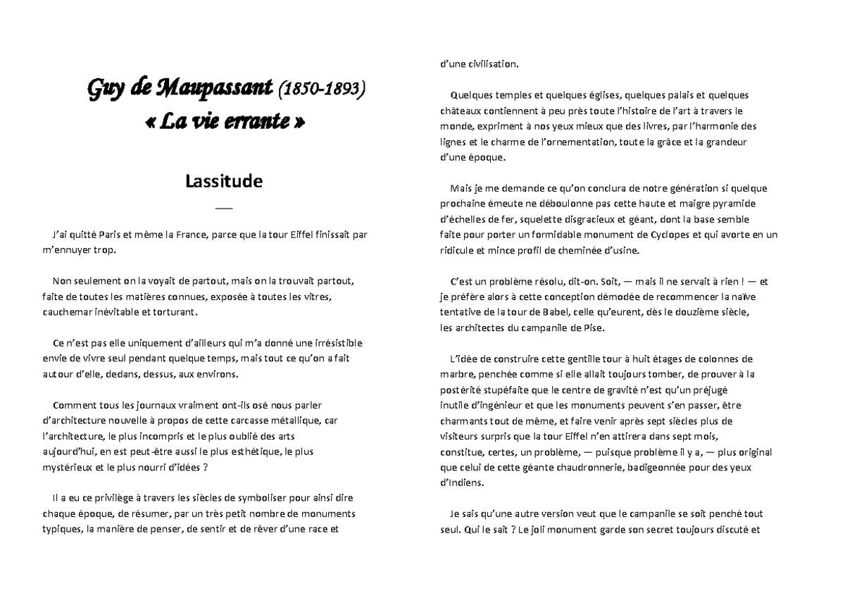Guy de Maupassant La vie Errante Lassitude+Palerme - Guy de Maupassant