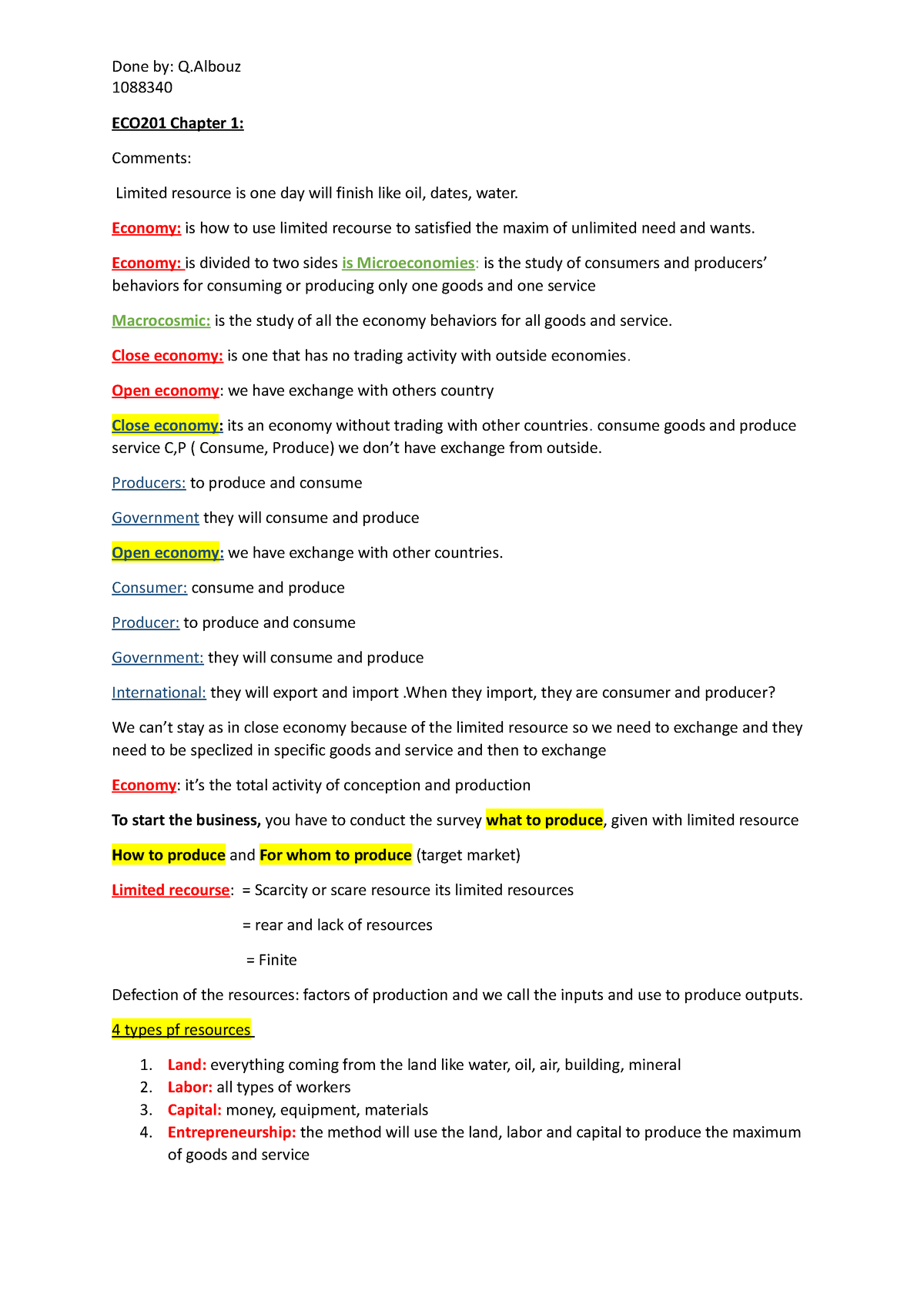 ECO201 Chapter 1 - Just Read - 1088340 ECO201 Chapter 1: Comments ...